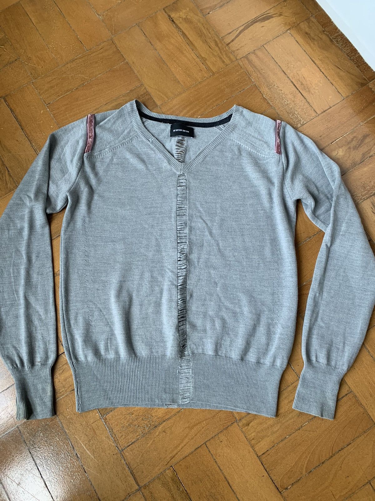 Japan made cashmere silk and wool mix laddered knit sweater