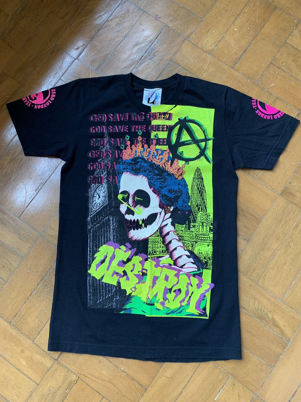 Rare hand printed black tshirt made in London
