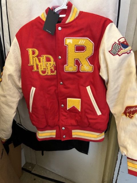 image of Rhude Bull Market Varsity Jacket - Red, Men's (Size Small)