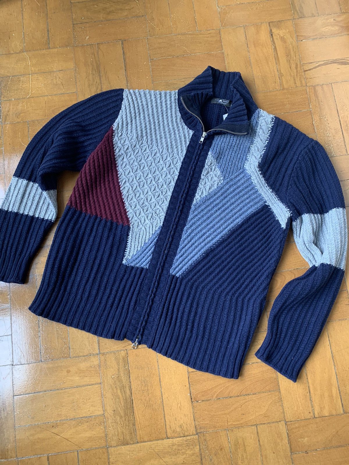 image of Viktor Rolf New Italain Made Heavy Knit Wool Zipper Fastening Sweater, Men's (Size Large)