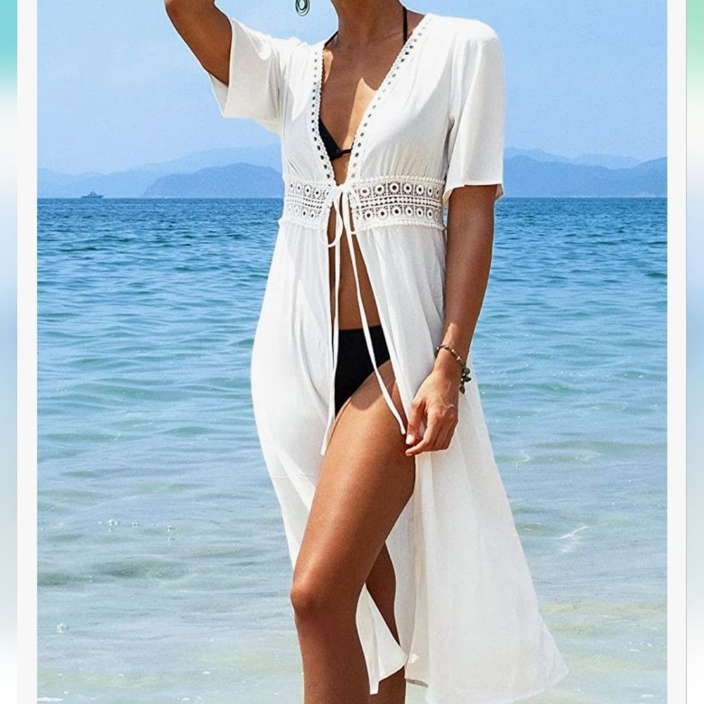 Vacation Sheer Crochet Long Beach Kimono Coverup Robe Beach Summer Size S / US 4 / IT 40 - 4 Thumbnail