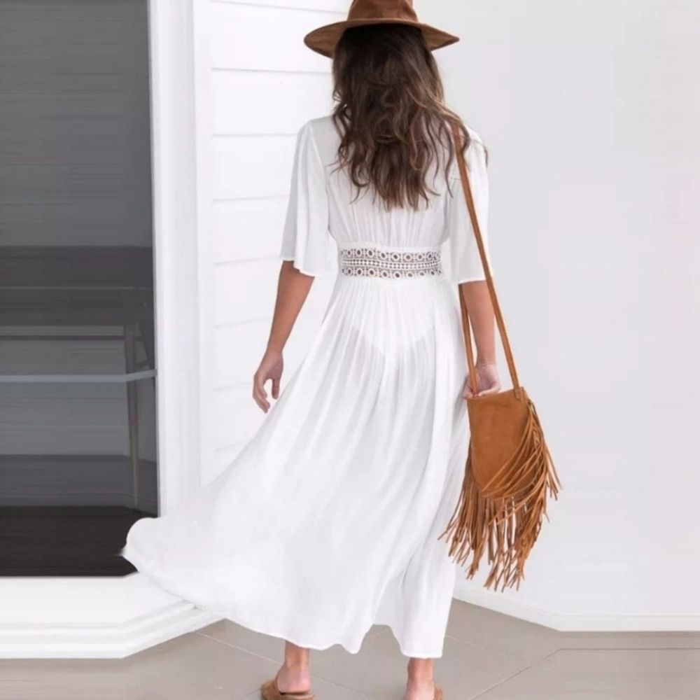 Vacation Sheer Crochet Long Beach Kimono Coverup Robe Beach Summer Size S / US 4 / IT 40 - 3 Thumbnail