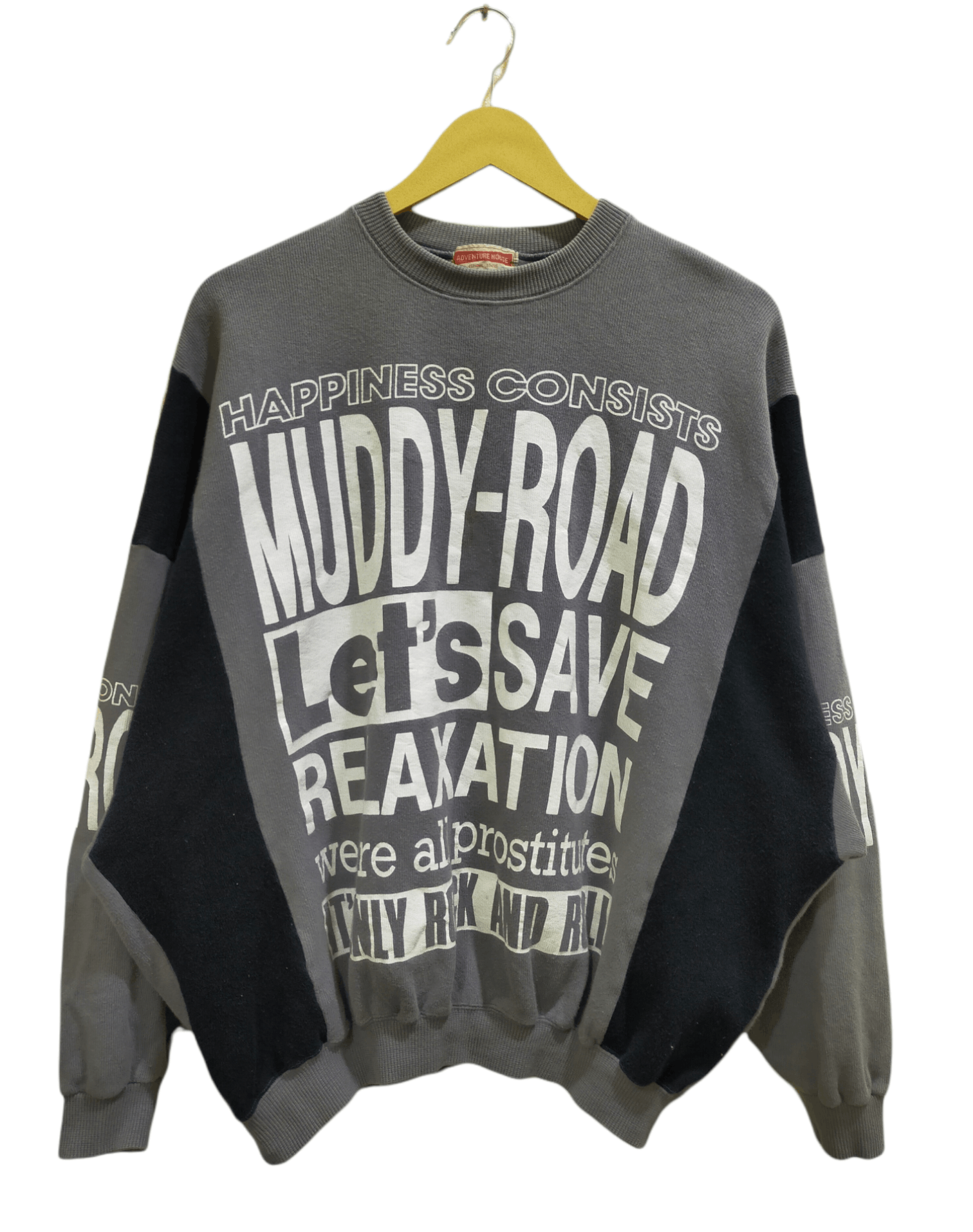 image of Rock T Shirt x Vintage Adventure House Muddy-Road Rock & Roll Sweatshirt in Black/Gray (Size Medium
