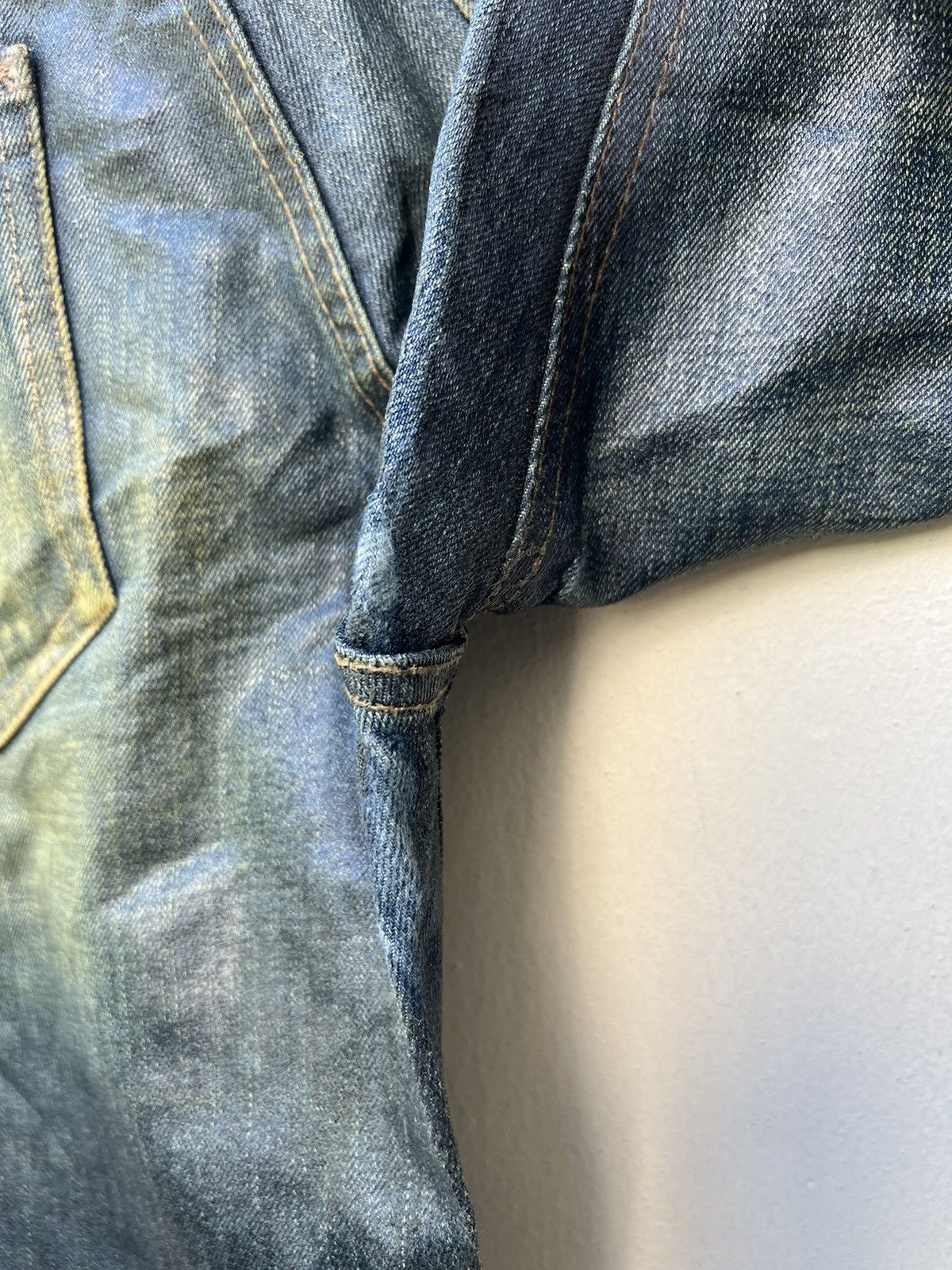 DISCOVERED × Le Grande Bleu (L.G.B.) × Vintage Vintage Discovered Japan Luster Waxed Distress Denim Jeans Size US 29 - 20 Thumbnail