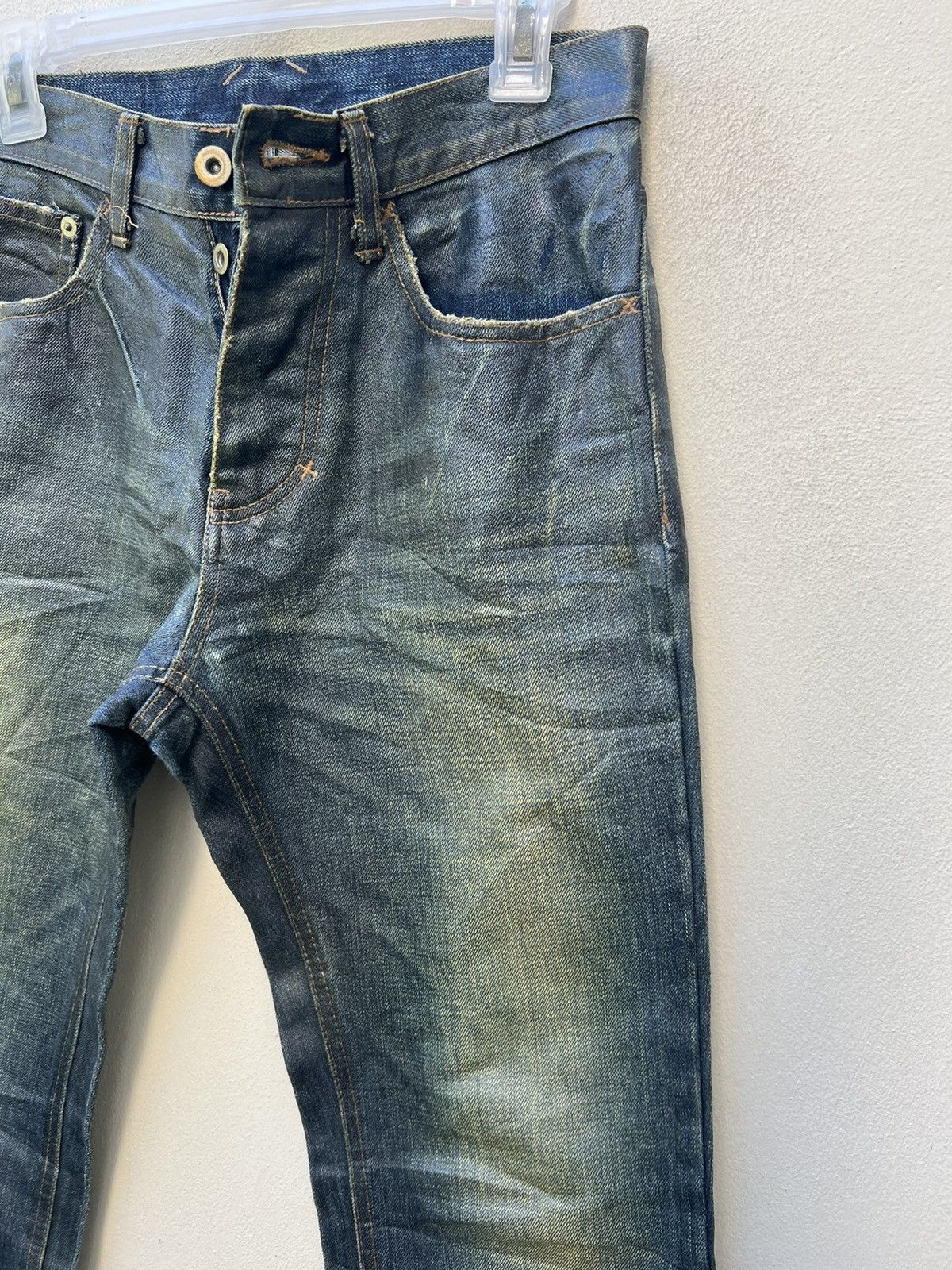 DISCOVERED × Le Grande Bleu (L.G.B.) × Vintage Vintage Discovered Japan Luster Waxed Distress Denim Jeans Size US 29 - 9 Thumbnail