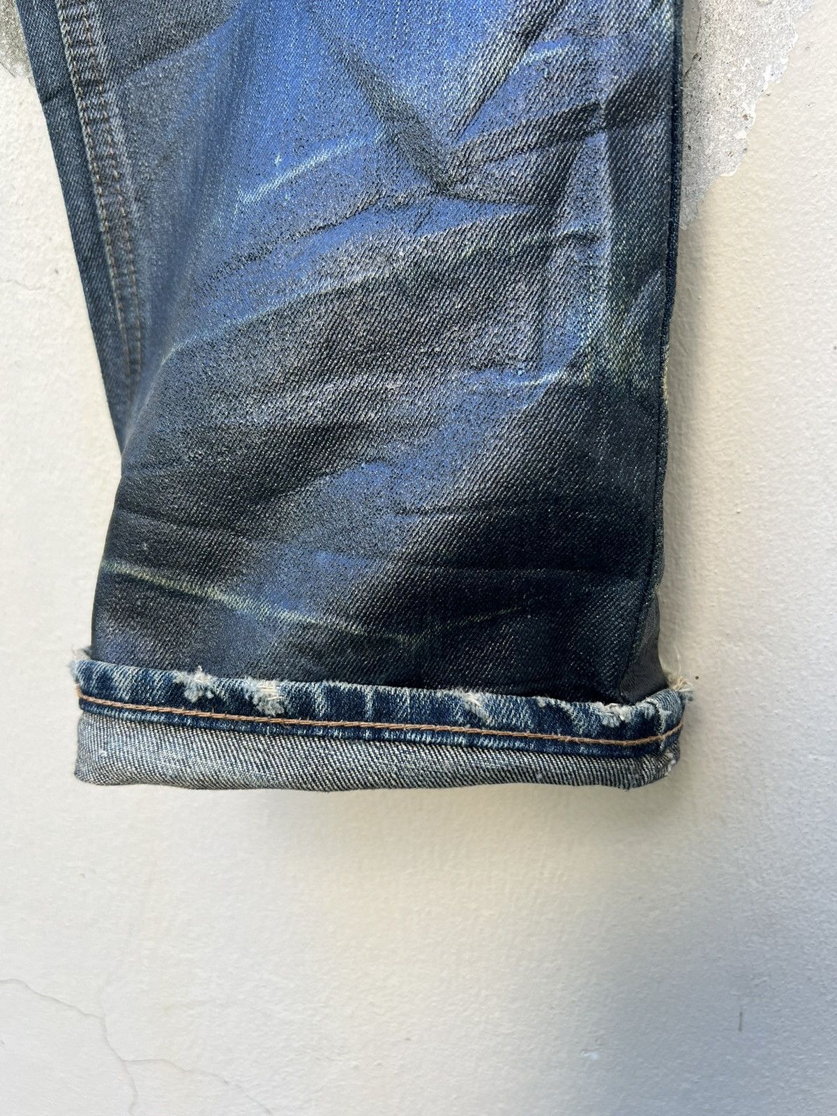 DISCOVERED × Le Grande Bleu (L.G.B.) × Vintage Vintage Discovered Japan Luster Waxed Distress Denim Jeans Size US 29 - 12 Thumbnail