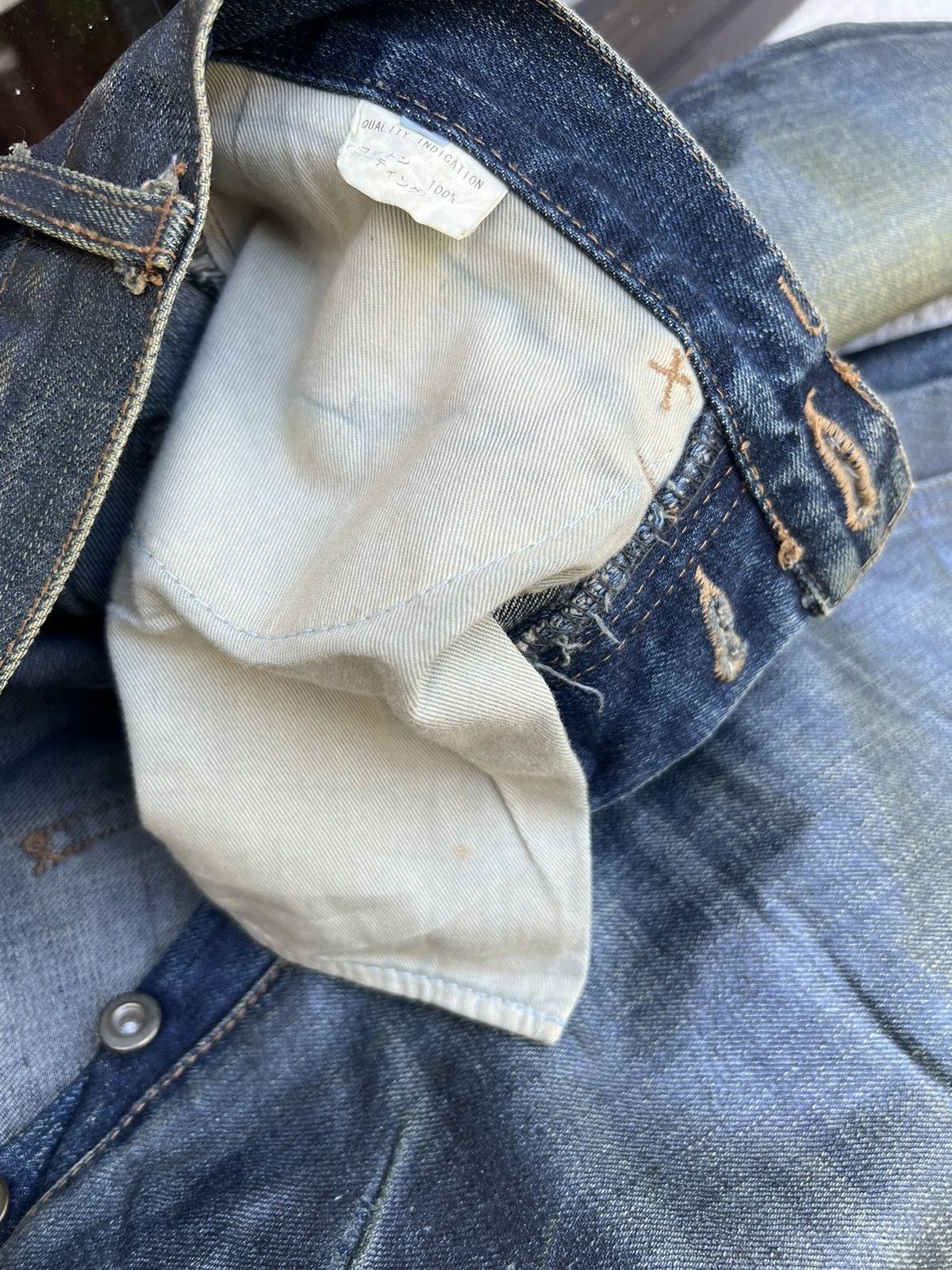 DISCOVERED × Le Grande Bleu (L.G.B.) × Vintage Vintage Discovered Japan Luster Waxed Distress Denim Jeans Size US 29 - 21 Thumbnail