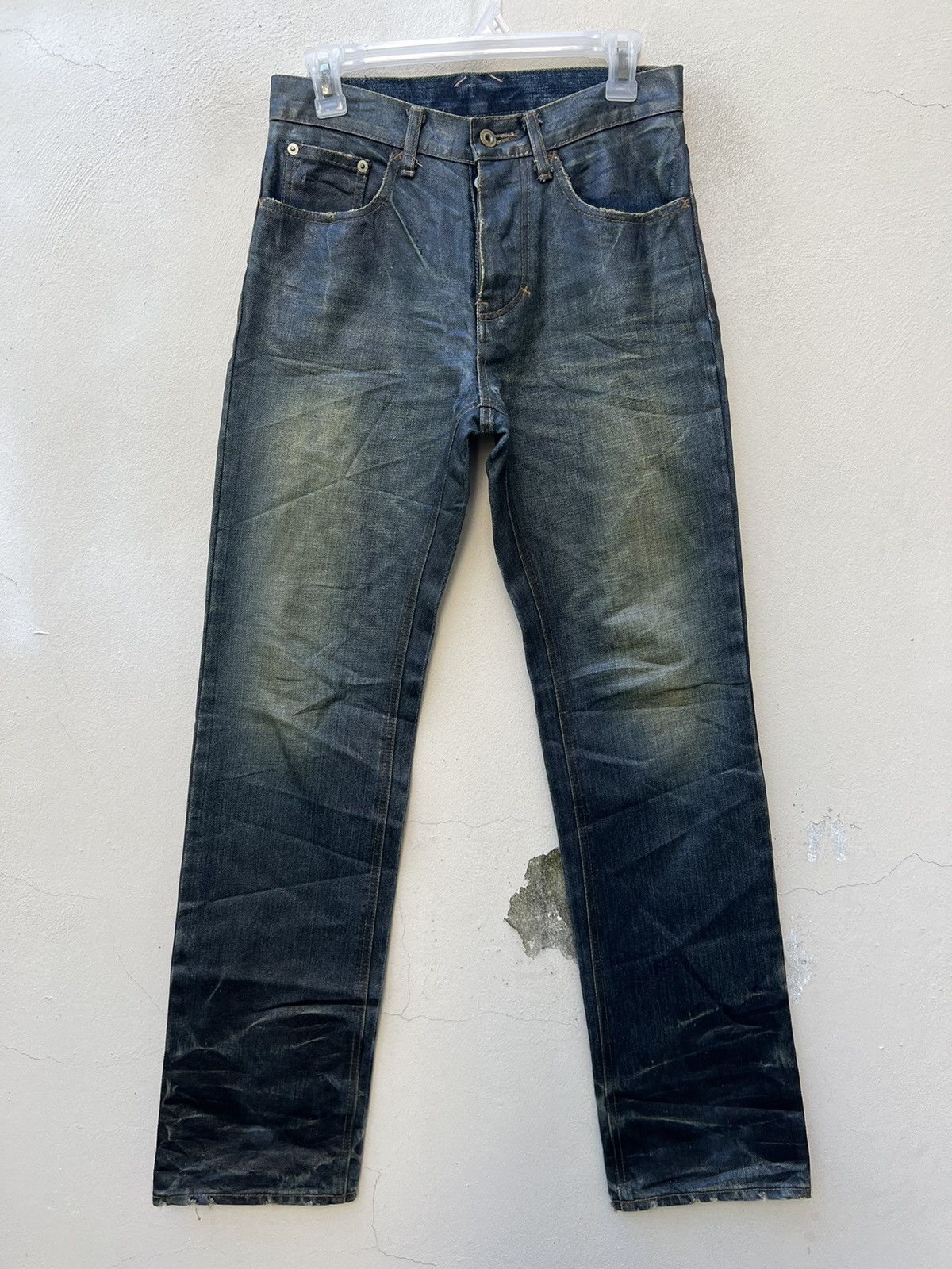 DISCOVERED × Le Grande Bleu (L.G.B.) × Vintage Vintage Discovered Japan Luster Waxed Distress Denim Jeans Size US 29 - 6 Thumbnail