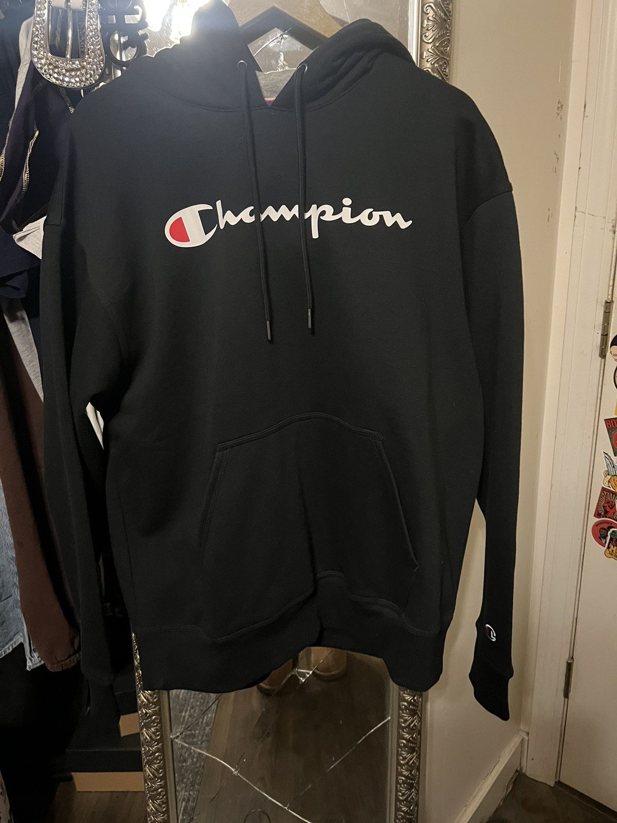 Champion Black champion hoodie with chest logo | Grailed