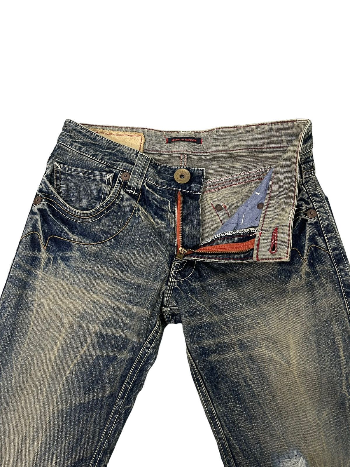 Japanese Brand Flare Jeans Blue Way Distress Acid Wash Low Rise 2🟦8 Size US 31 - 11 Thumbnail