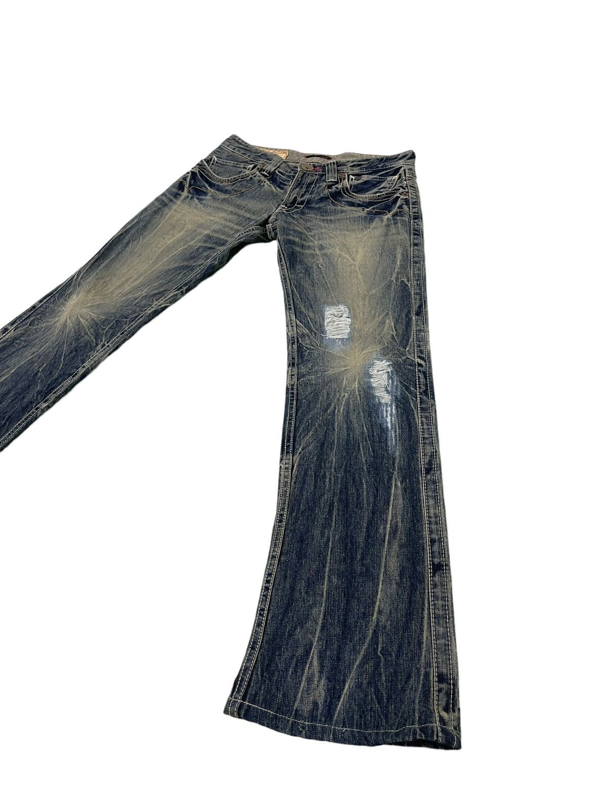 Japanese Brand Flare Jeans Blue Way Distress Acid Wash Low Rise 2🟦8 Size US 31 - 3 Thumbnail