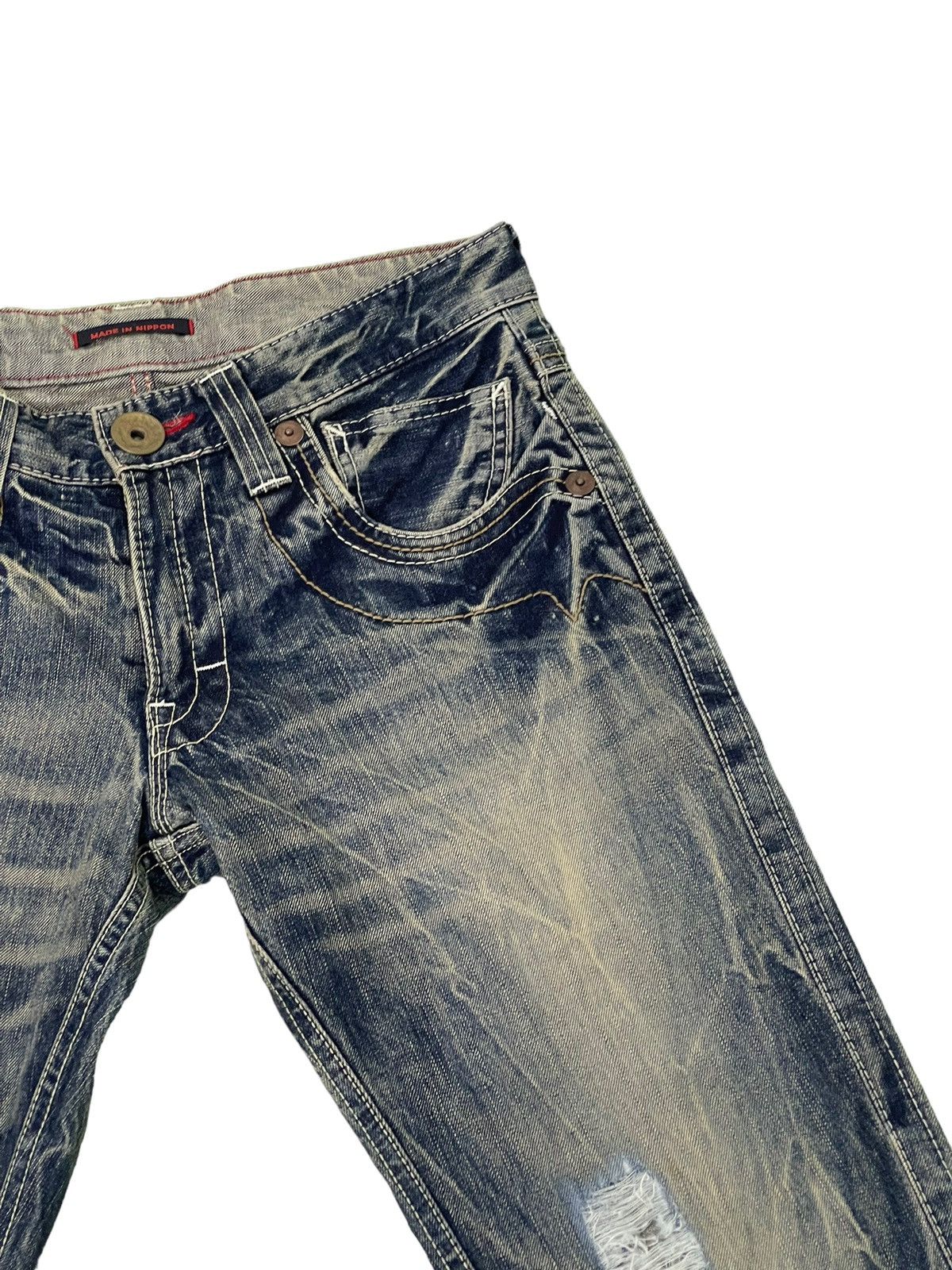 Japanese Brand Flare Jeans Blue Way Distress Acid Wash Low Rise 2🟦8 Size US 31 - 9 Thumbnail