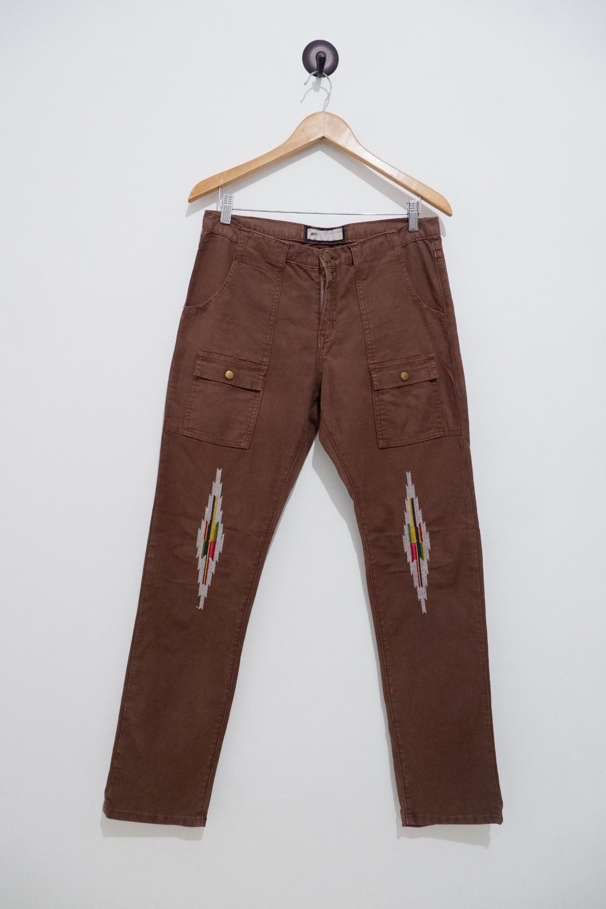 image of Vintage Akerico Chimayo Stitch Double Knee Bush Denim in Brown, Men's (Size 36)