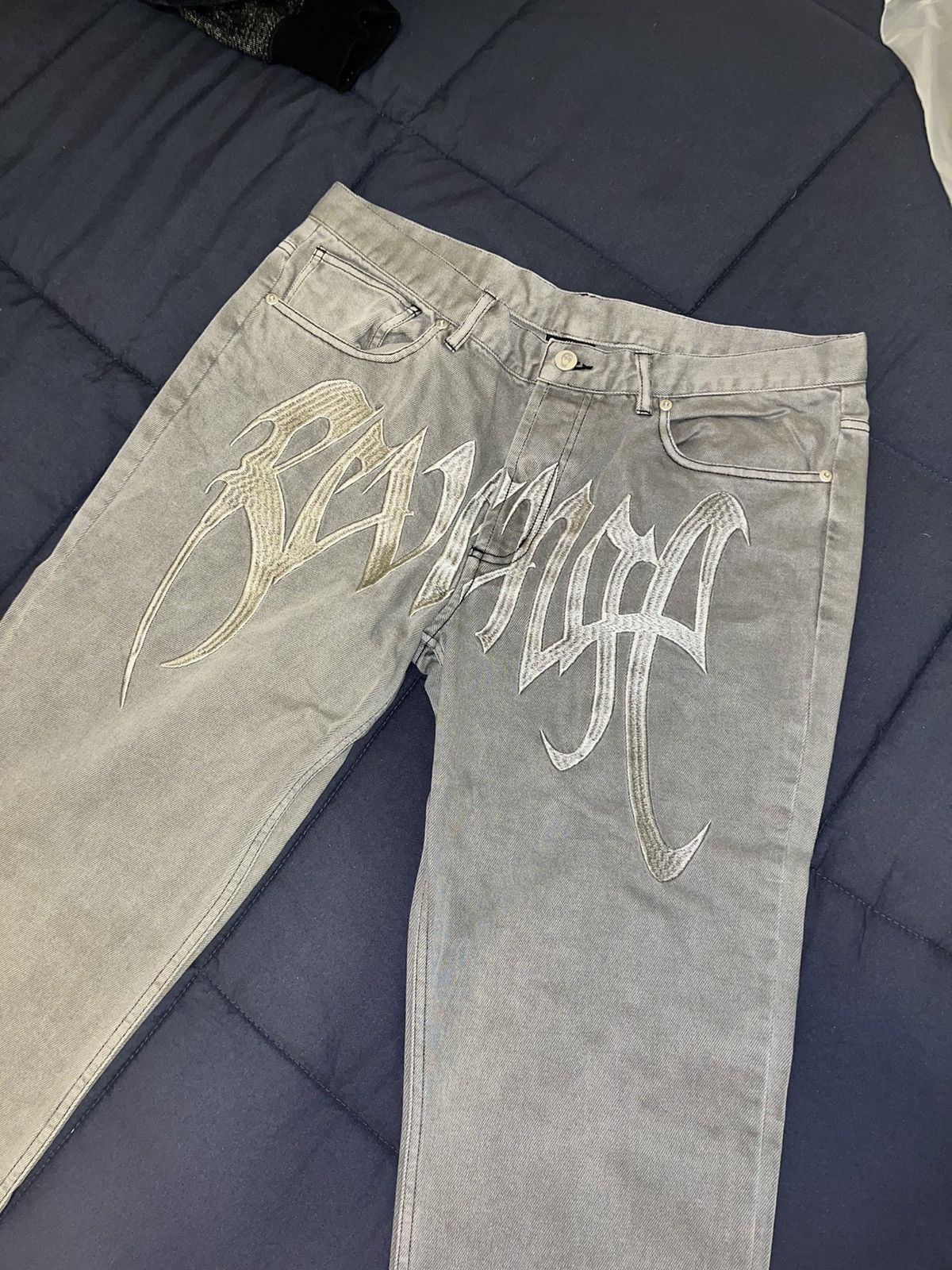 Revenge Revenge Embroidered Grey Denim Jeans Size US 32 / EU 48 - 4 Thumbnail