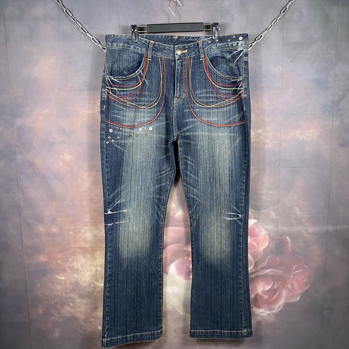 image of If Six Was Nine x Vintage Steals Vintage Bullet Button Flare Denim Jeans in Blue, Men's (Size 38)