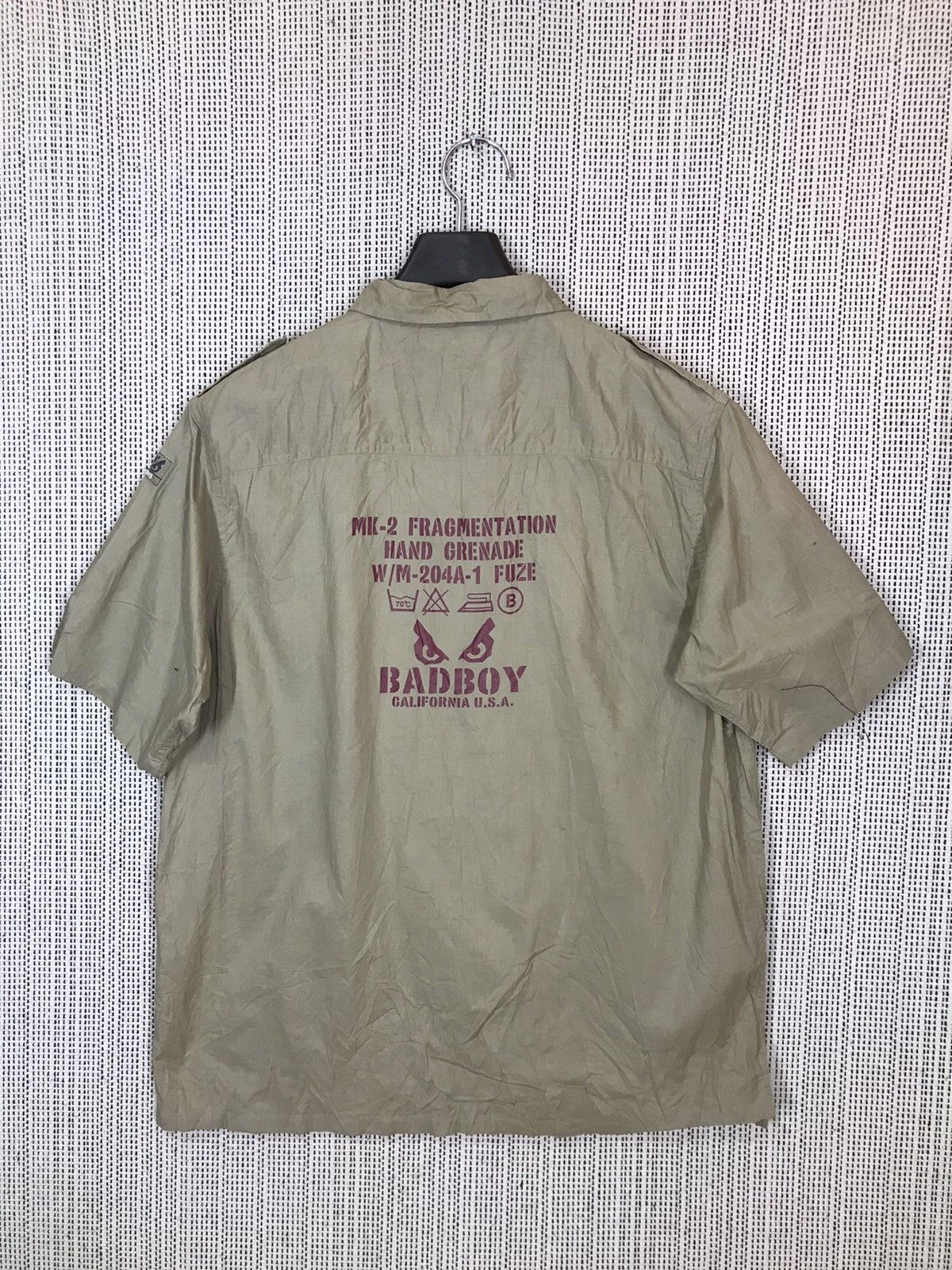 image of Lifes A Beach x Vintage Badboy Club Shirt Button Ups Military Style in Brown, Men's (Size Medium)