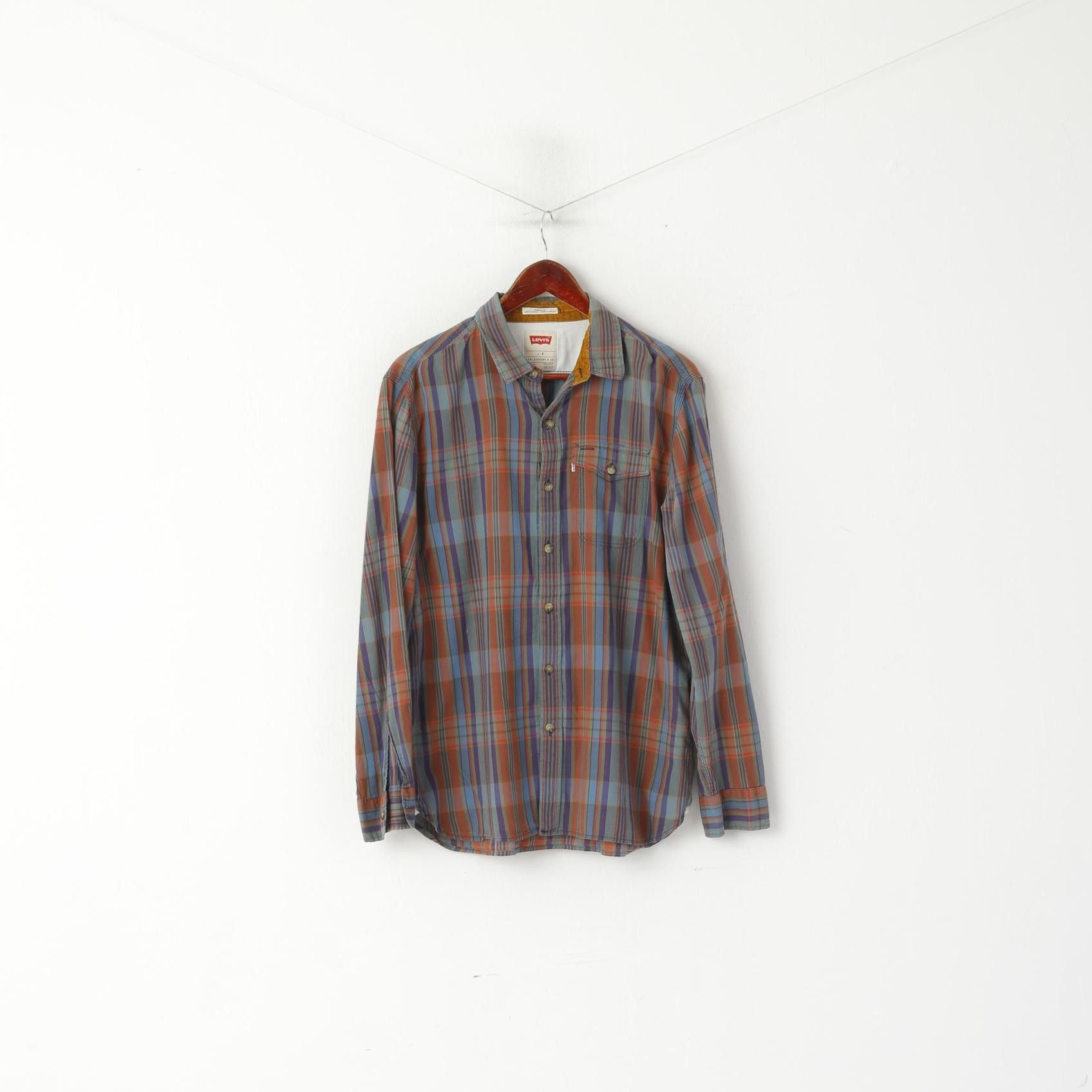 Levi's Levi's Men L Casual Shirt Brown Blue Check Cotton 9203 Size US L / EU 52-54 / 3 - 1 Thumbnail