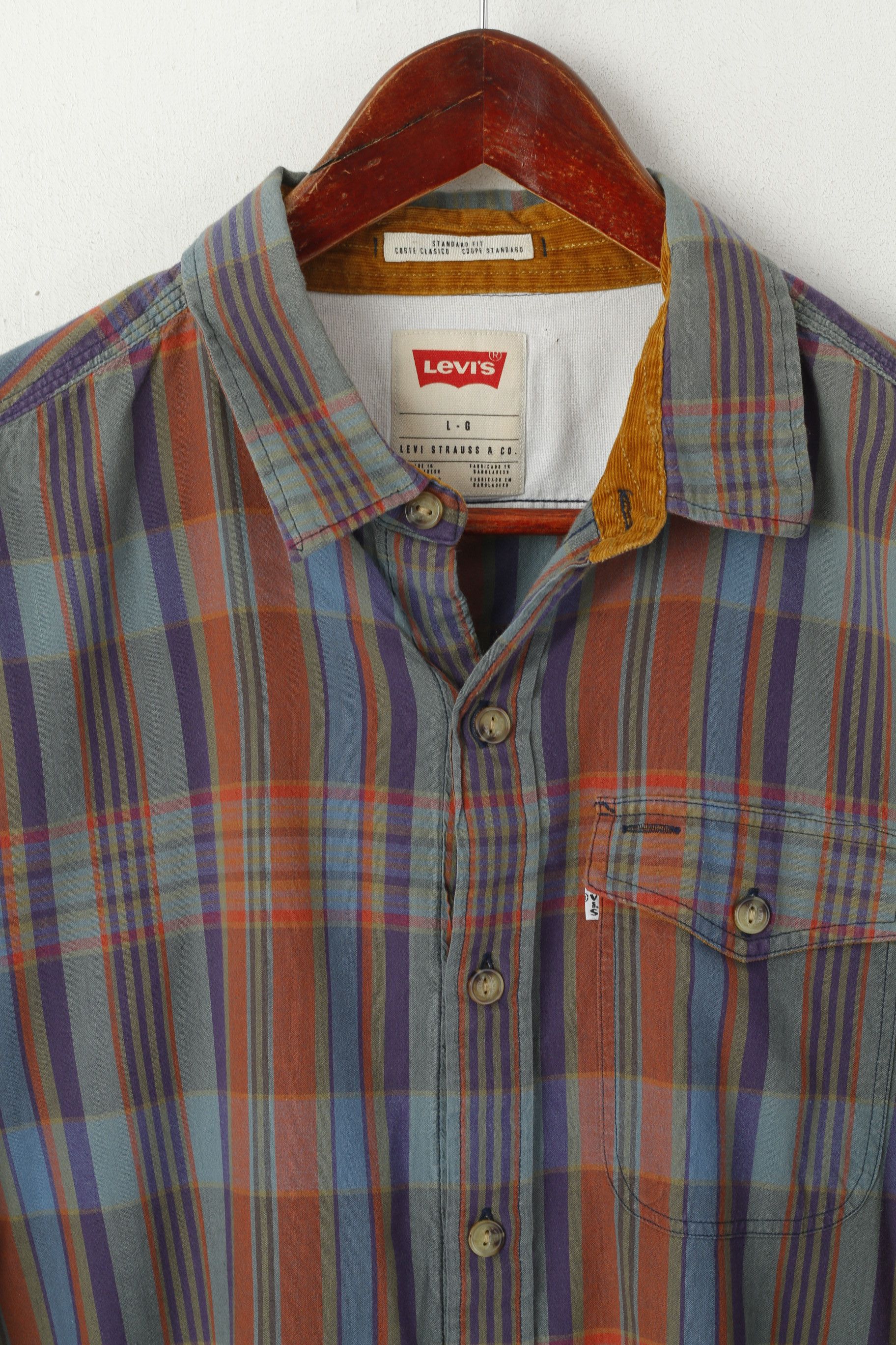 Levi's Levi's Men L Casual Shirt Brown Blue Check Cotton 9203 Size US L / EU 52-54 / 3 - 2 Thumbnail