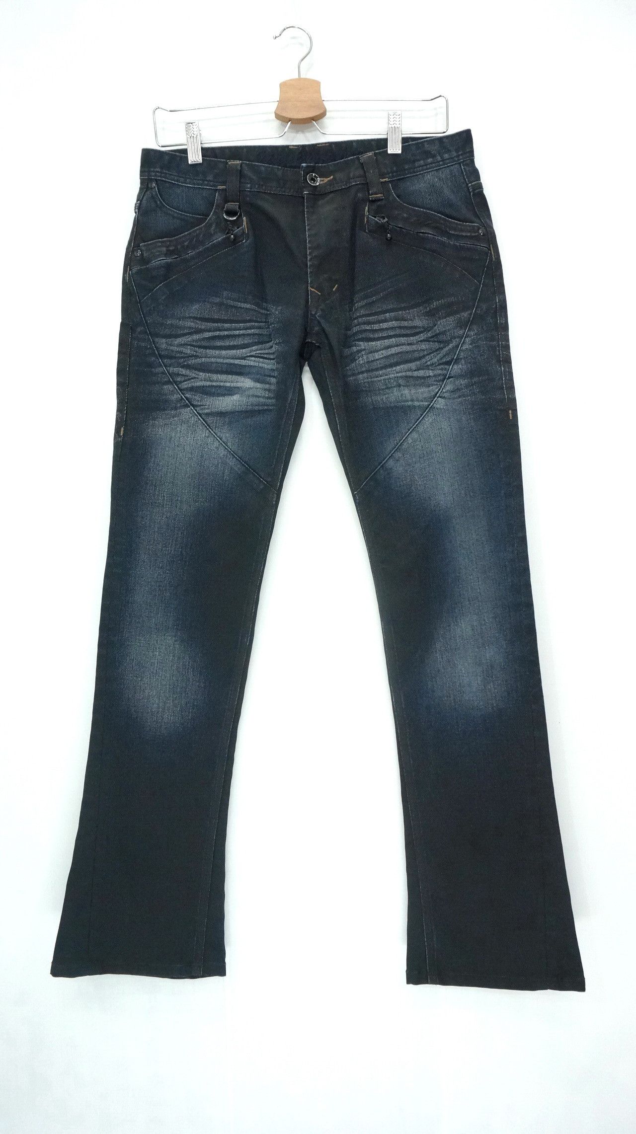 image of Designer Nicole Club For Men Multi Pocket Low Rise Jeans in Dark Blue Black (Size 30)