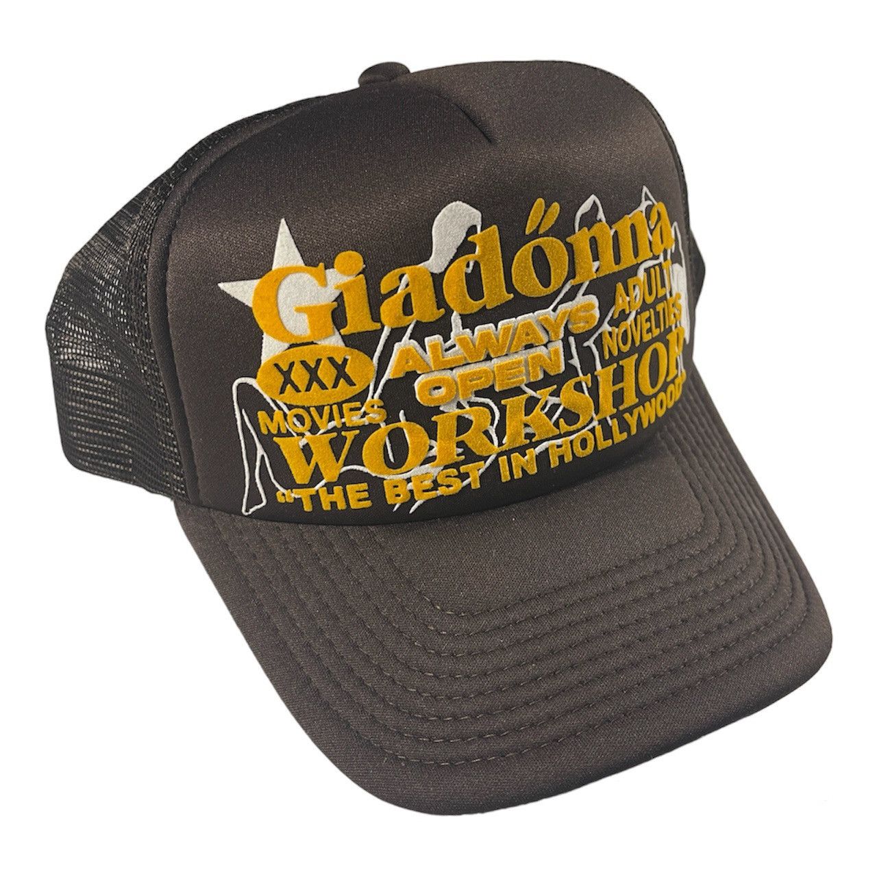 image of Vintage Giadonna "adults Only" Trucker Hat Fw21 in Brown/Yellow, Men's