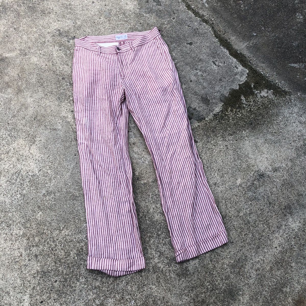 image of vintage Agnes B. Avant Garde Styles Linen Casual Pants in Maroon, Women's (Size 30)