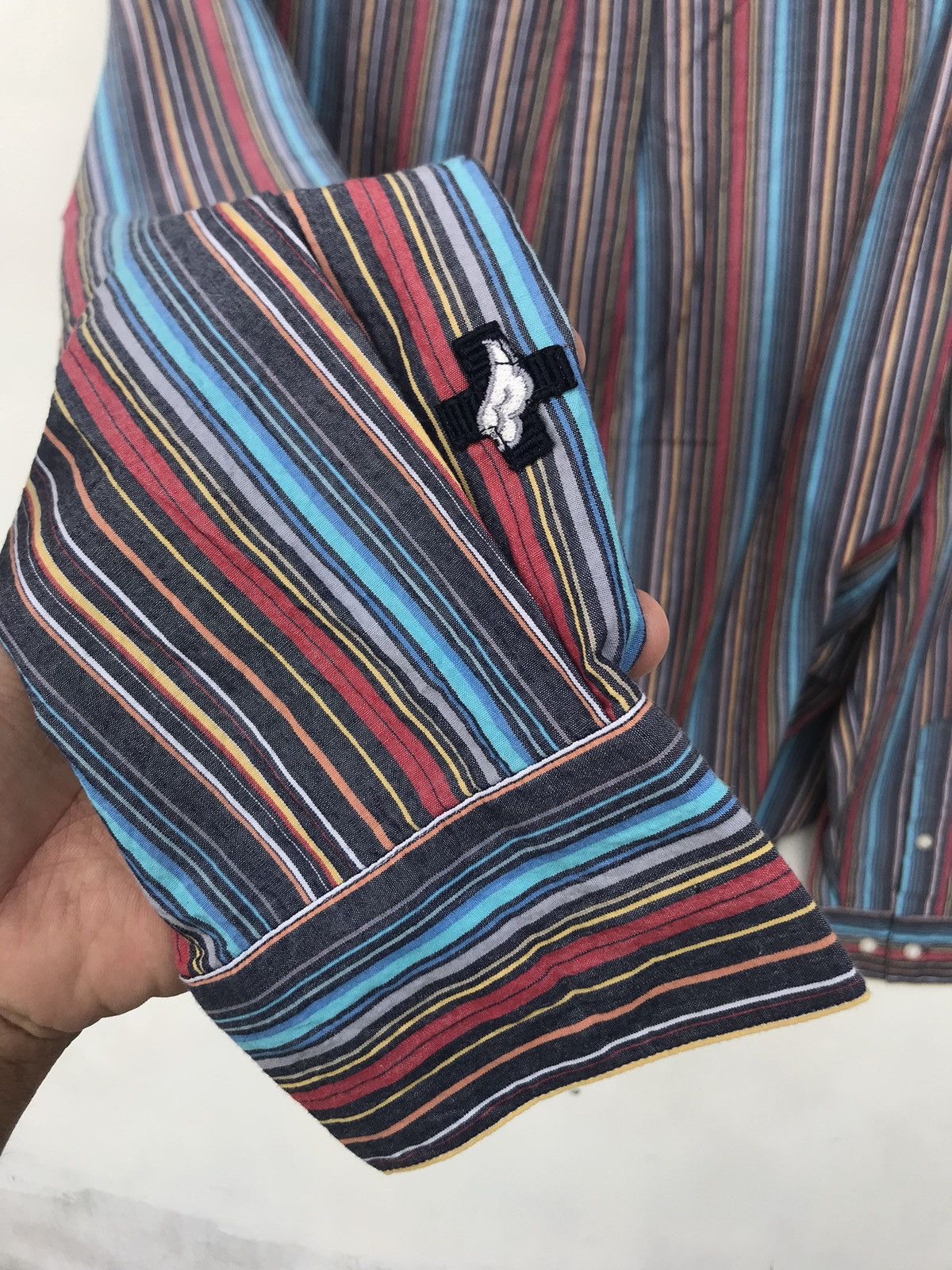 Japanese Brand CASTLE BAJAC STRIPED EMBROIDERED BUTTON FRONT SHIRT Size US XL / EU 56 / 4 - 5 Thumbnail