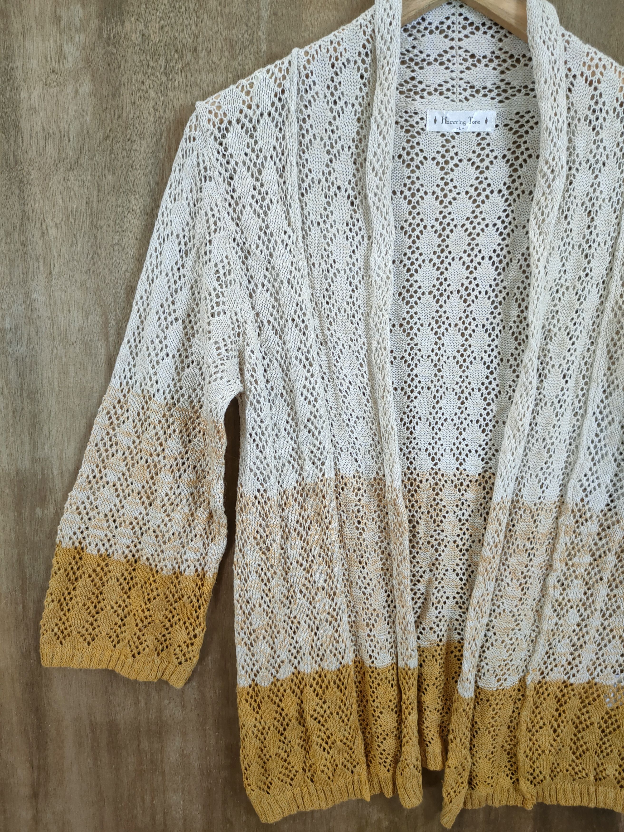 Vintage Humming Tone cardigan mesh net crochet knitwear 3 tone #6166 Size US M / EU 48-50 / 2 - 2 Thumbnail