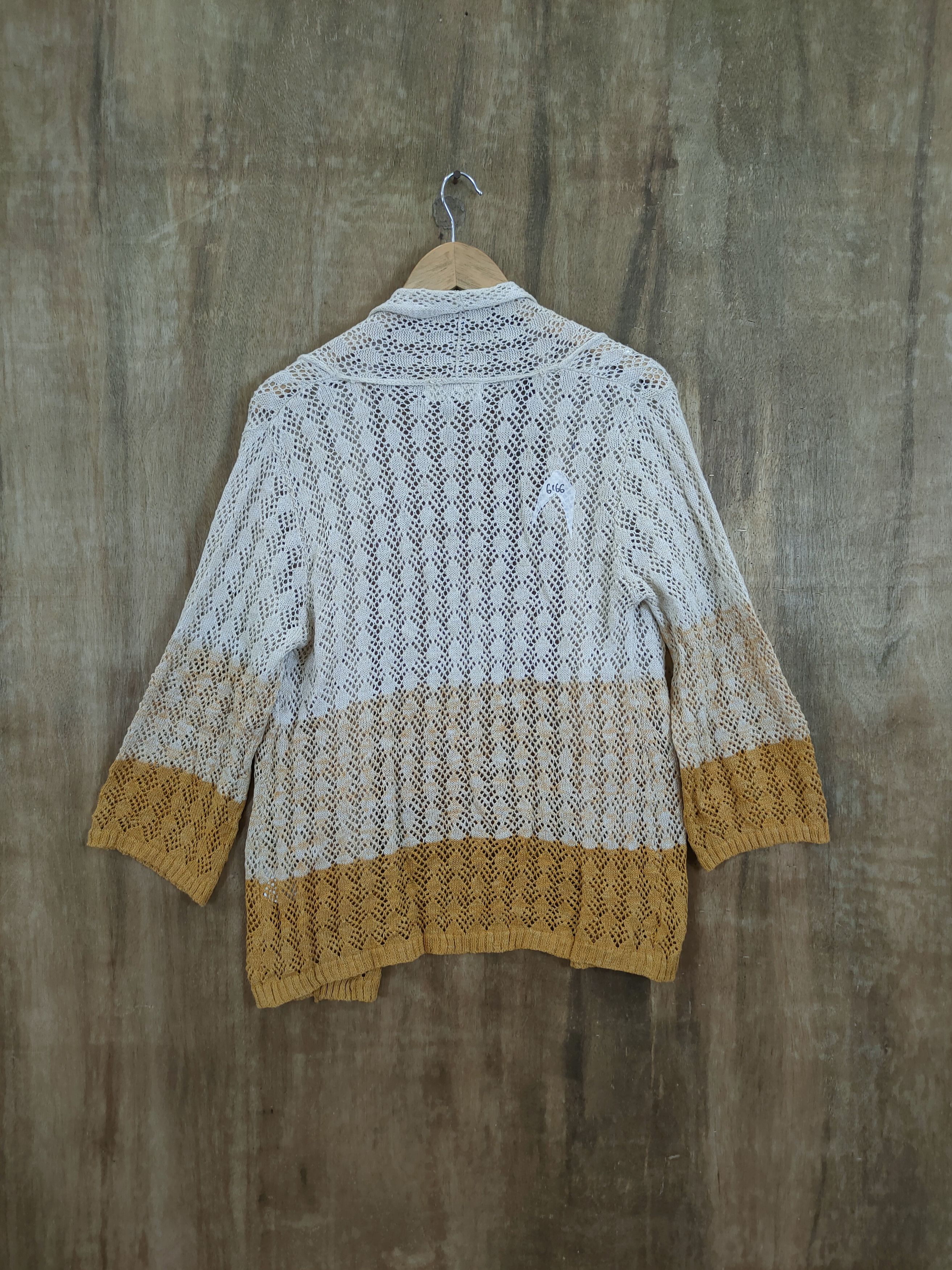 Vintage Humming Tone cardigan mesh net crochet knitwear 3 tone #6166 Size US M / EU 48-50 / 2 - 6 Thumbnail