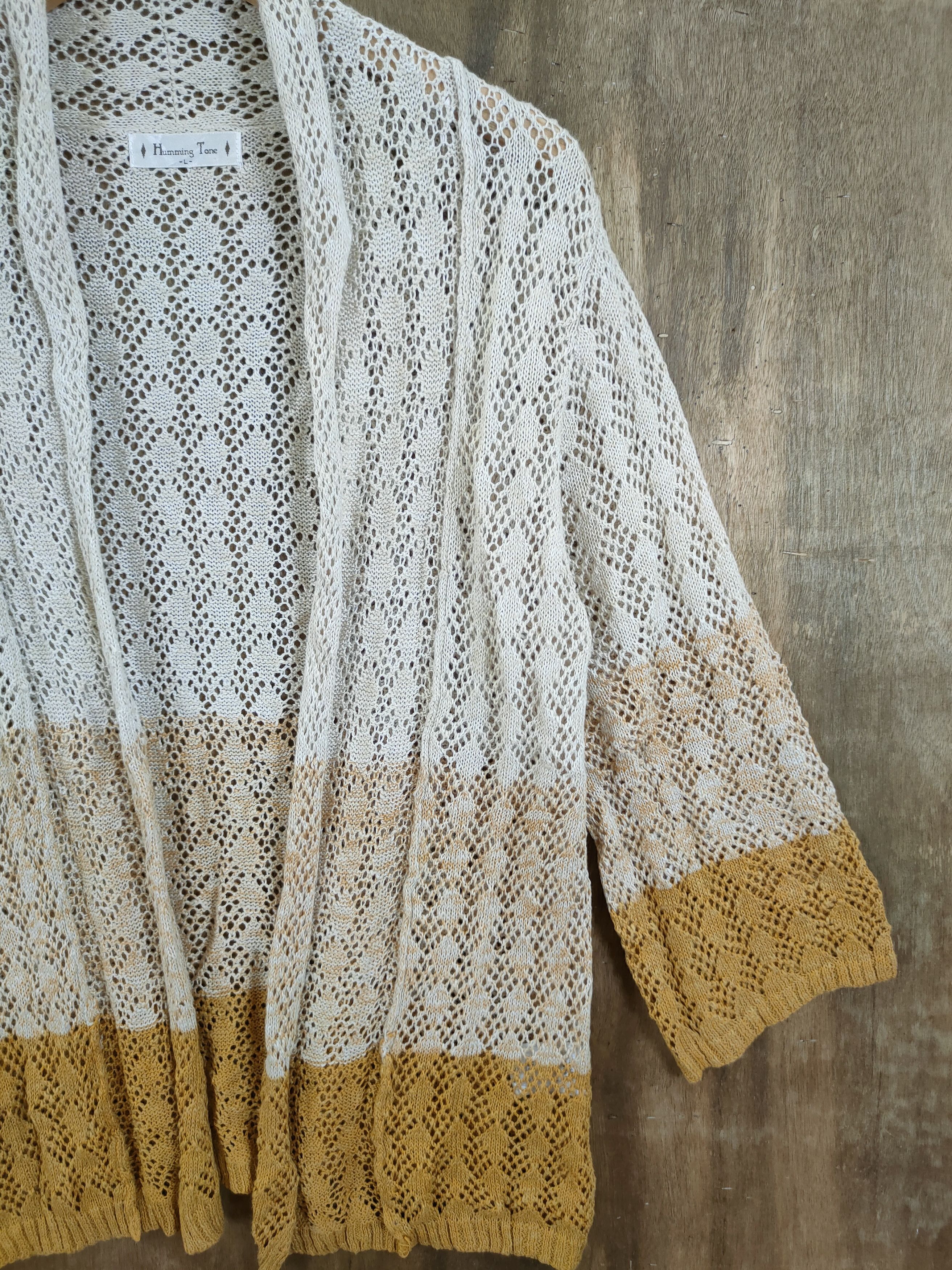 Vintage Humming Tone cardigan mesh net crochet knitwear 3 tone #6166 Size US M / EU 48-50 / 2 - 3 Thumbnail