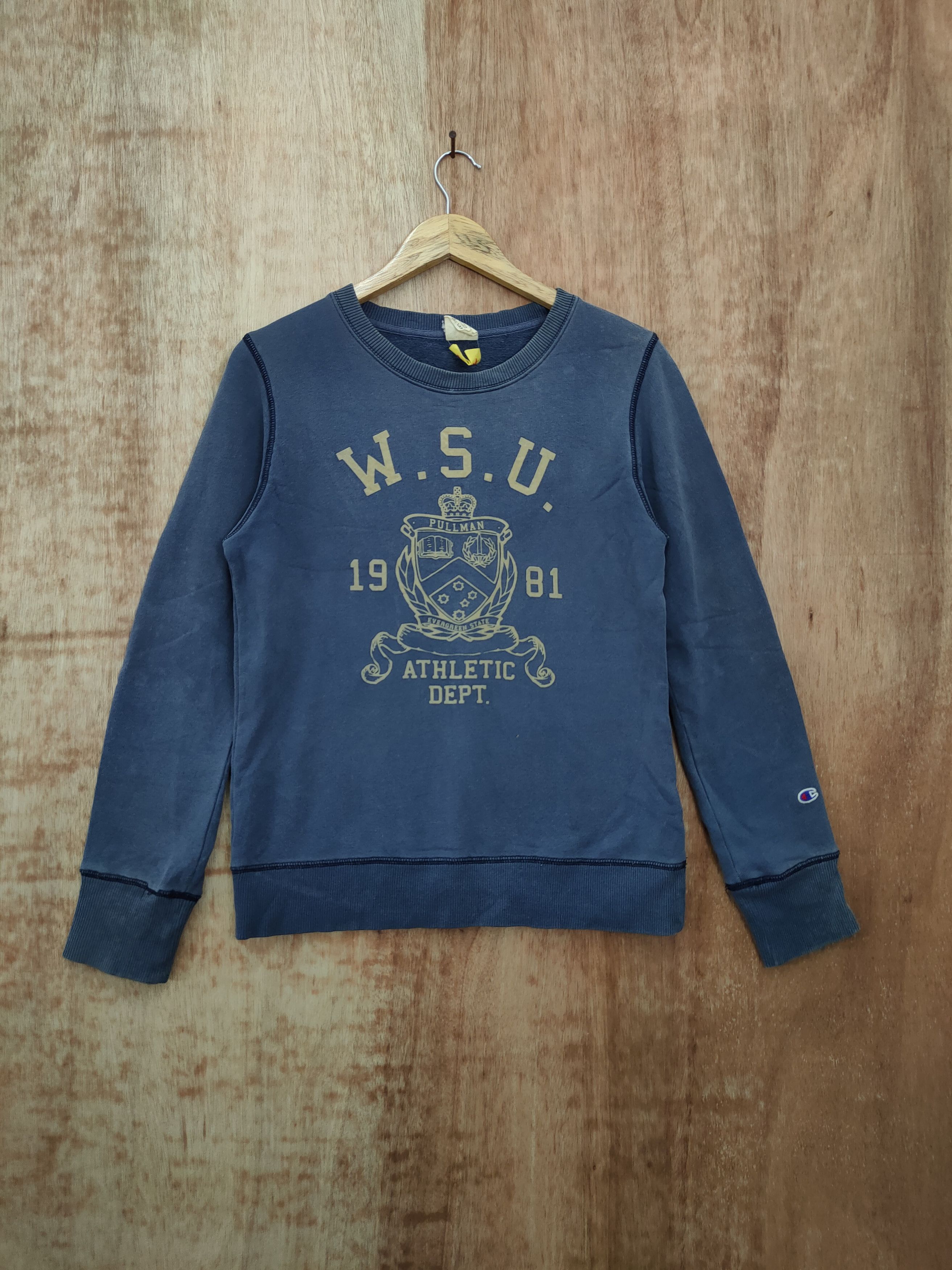 image of American College x Champion Wsu Sweatshirt Vintage 443 in Blue, Women's (Size Small)