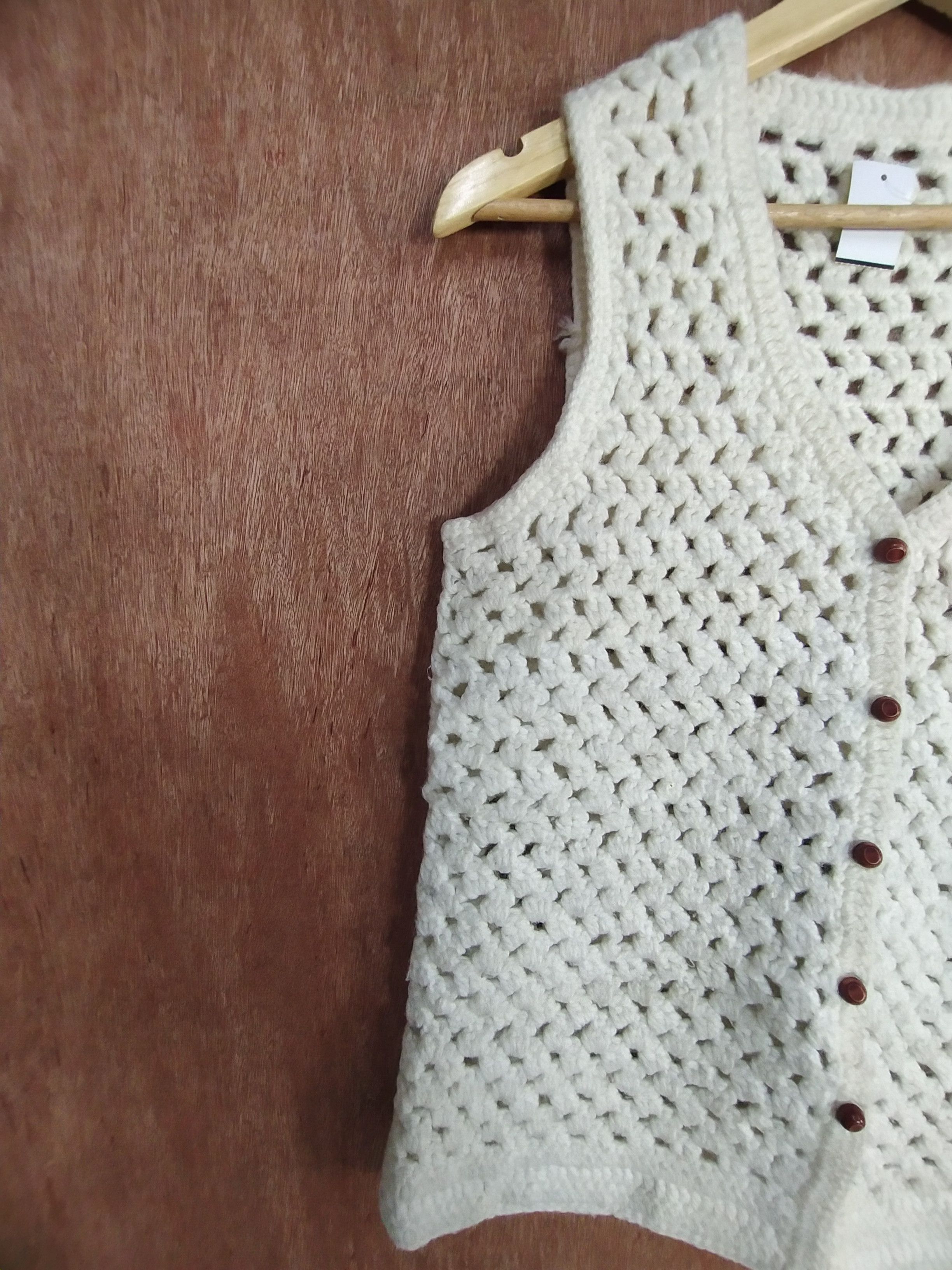 Homespun Knitwear Japan crochet handmade vest sleeveless Cream knitwear #S032 Size S / US 4 / IT 40 - 4 Thumbnail