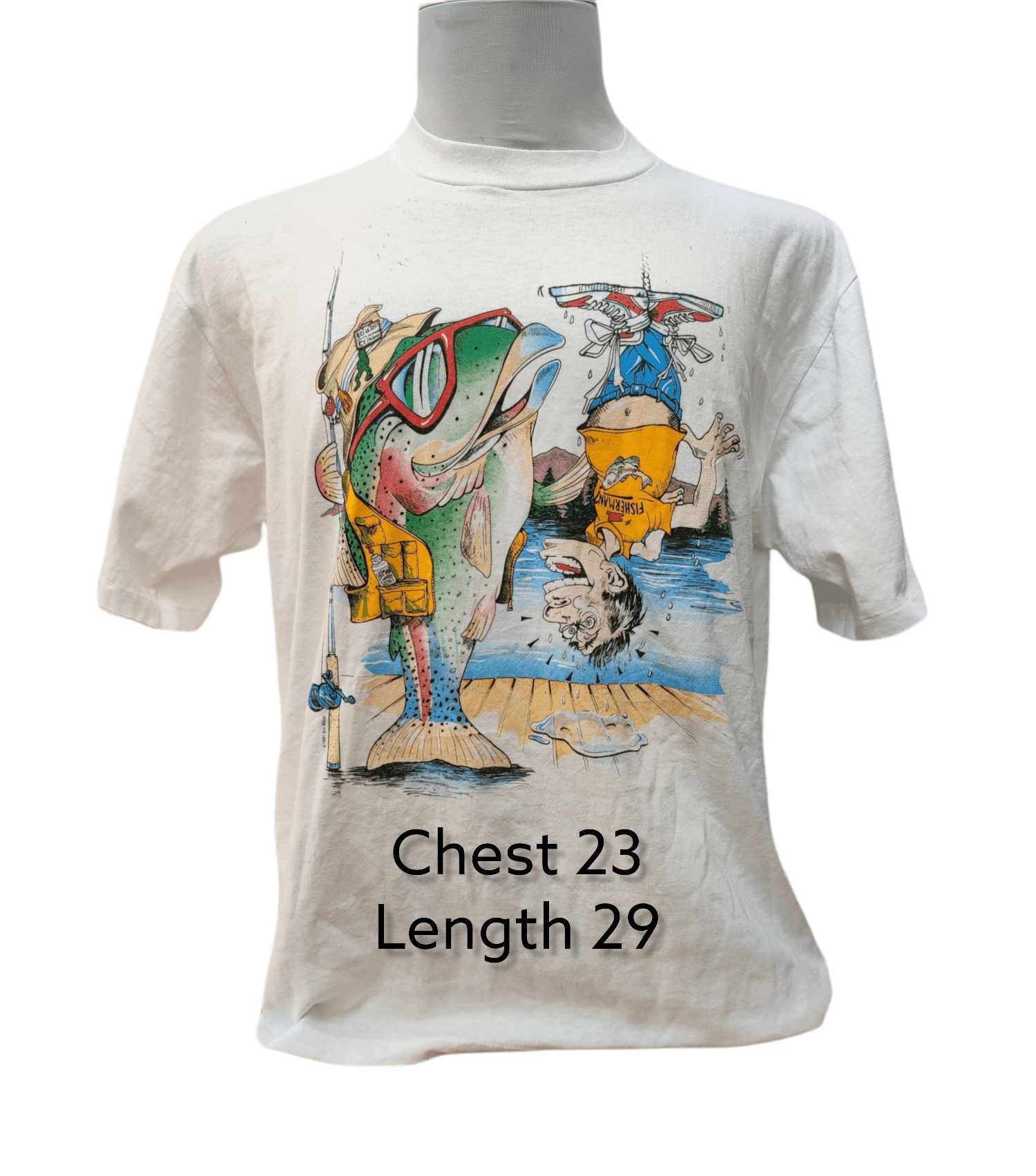 Vintage Vtg 1991 Art Wear Fish Catch Man White Tee Size US XL / EU 56 / 4 - 7 Thumbnail
