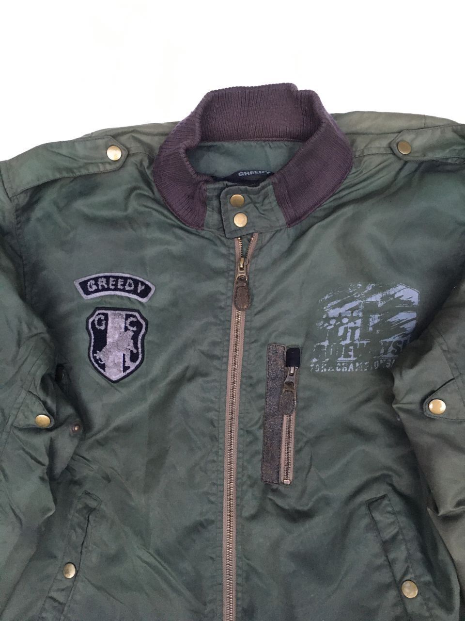 Vintage GREEDY MOTORCYCLES BOMBER GREEN STYLES JACKETS Size US L / EU 52-54 / 3 - 4 Thumbnail