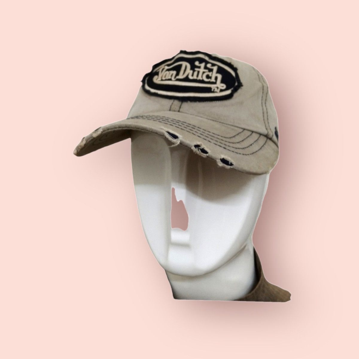 image of Distressed Denim x Von Dutch Distressed Vintage Strapback in Fade To Grey, Men's