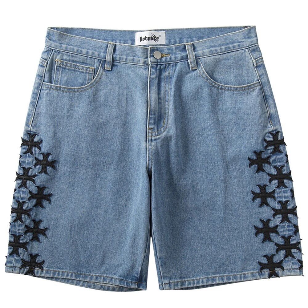 Embroidered Oversized Denim Shorts