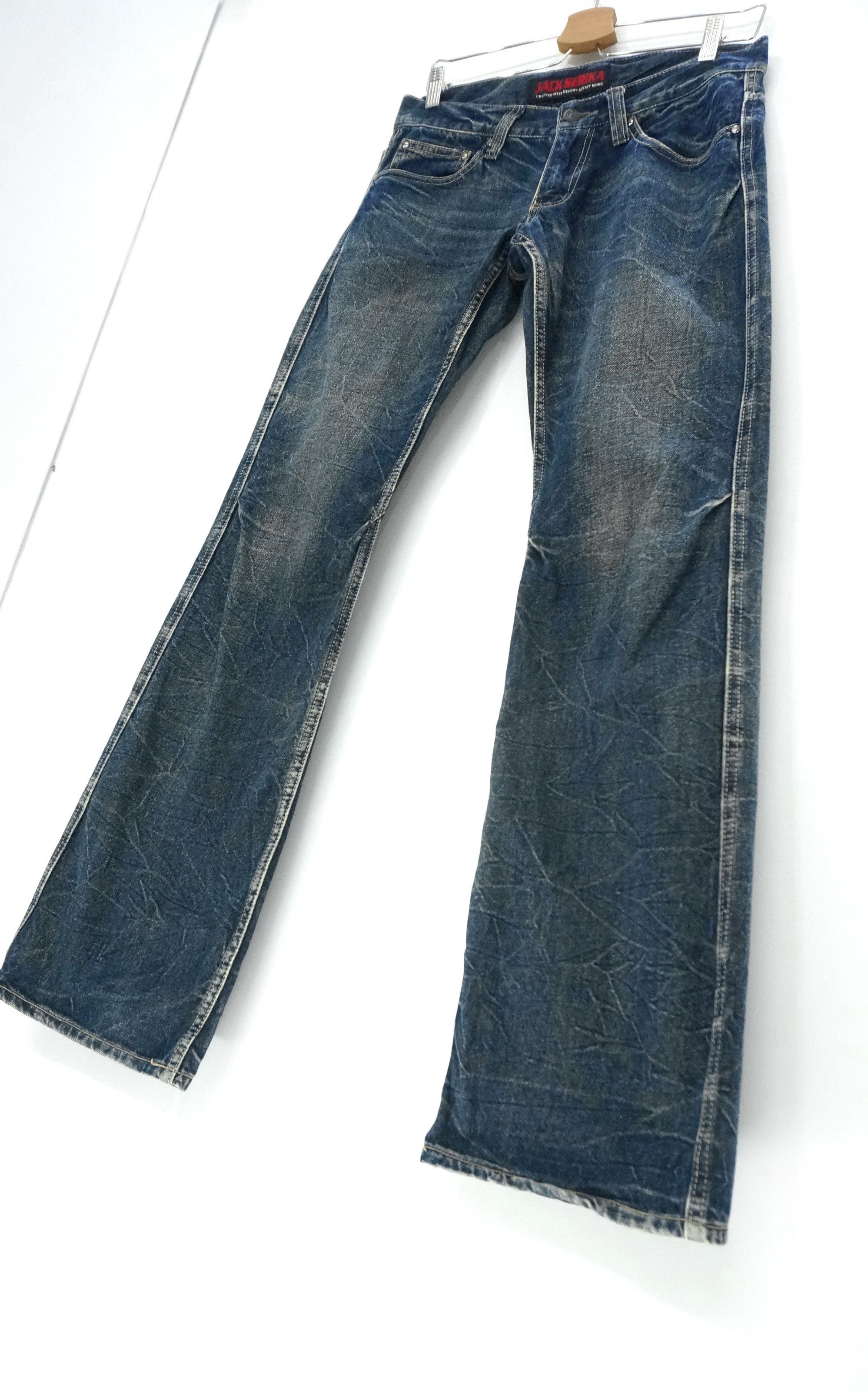 Japanese Brand VTG FLARE 🔥 JACK SERIKA Printed Wings Dark Blue Jeans Size US 30 / EU 46 - 4 Thumbnail