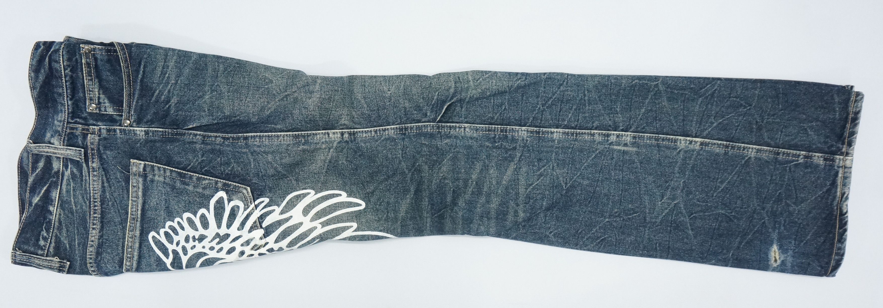 Japanese Brand VTG FLARE 🔥 JACK SERIKA Printed Wings Dark Blue Jeans Size US 30 / EU 46 - 6 Thumbnail