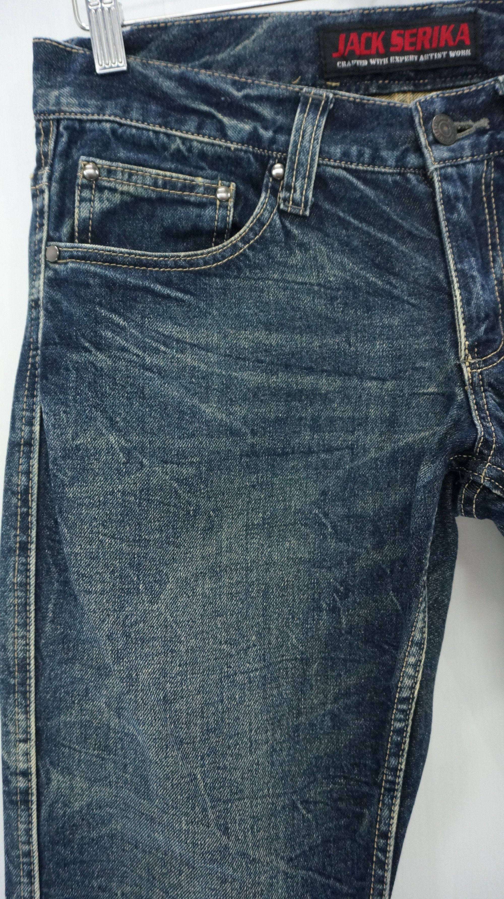 Japanese Brand VTG FLARE 🔥 JACK SERIKA Printed Wings Dark Blue Jeans Size US 30 / EU 46 - 8 Thumbnail