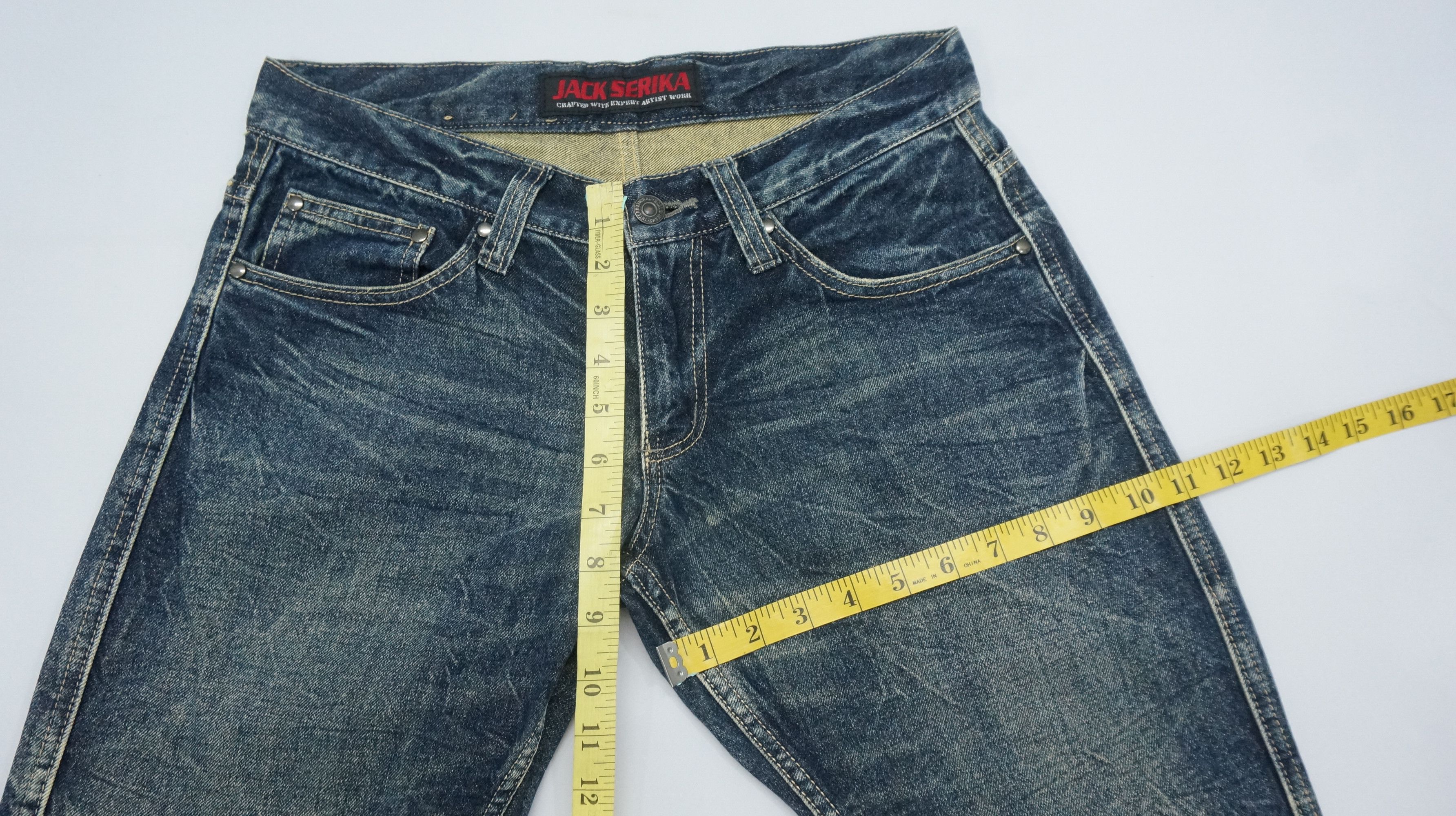 Japanese Brand VTG FLARE 🔥 JACK SERIKA Printed Wings Dark Blue Jeans Size US 30 / EU 46 - 15 Thumbnail