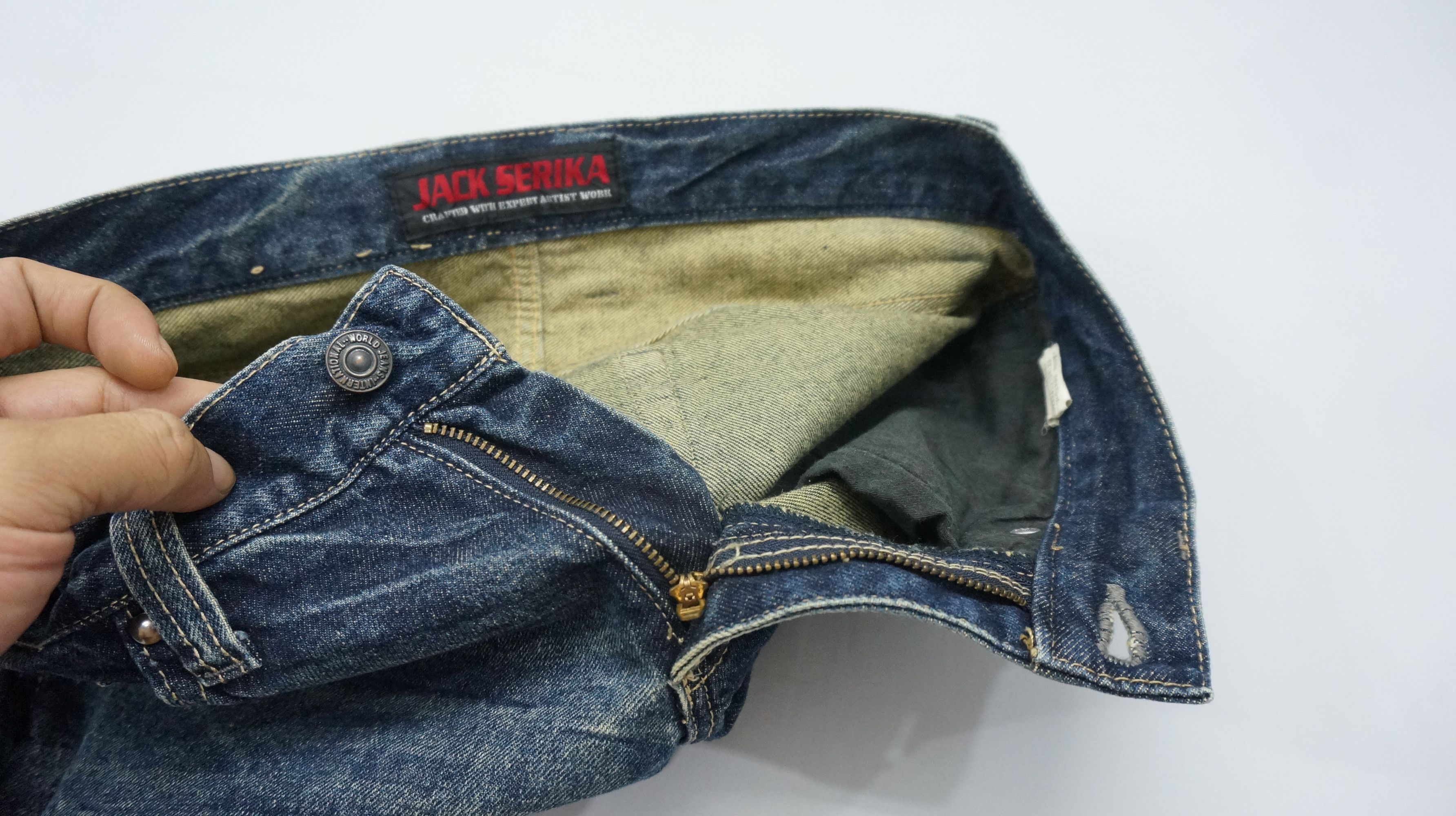 Japanese Brand VTG FLARE 🔥 JACK SERIKA Printed Wings Dark Blue Jeans Size US 30 / EU 46 - 19 Thumbnail