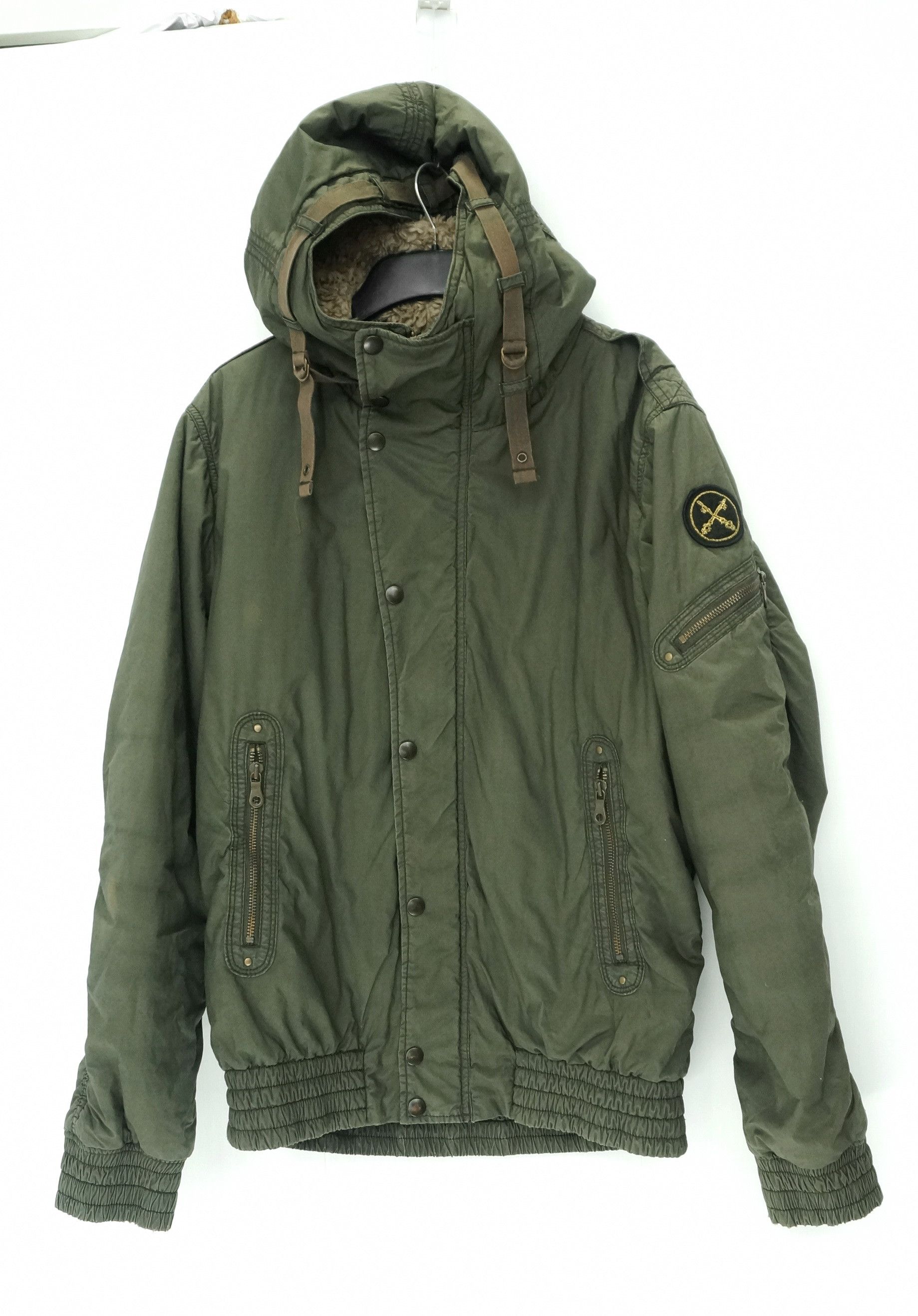 Uniqlo Worn Out Military Jacket Faux Fur Lined Hoodie