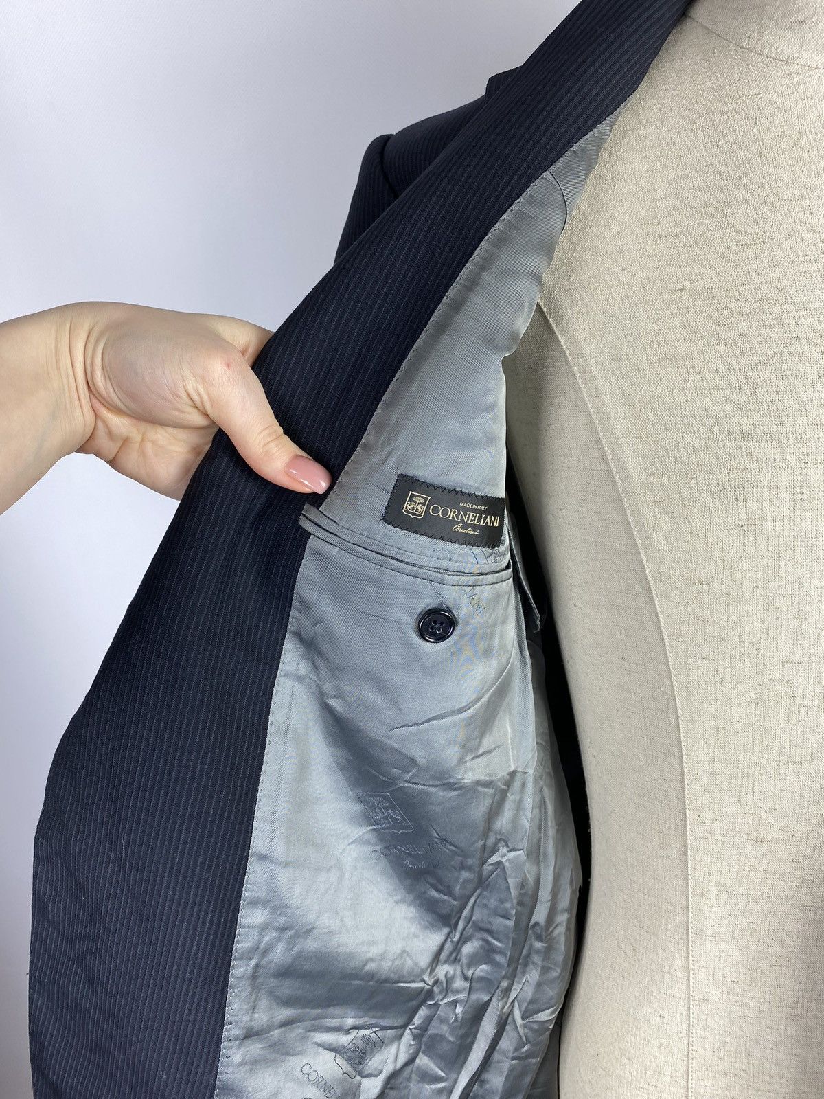Corneliani × Designer Corneliani men virgin wool striped blazer jacket sport coat Size 40R - 8 Thumbnail