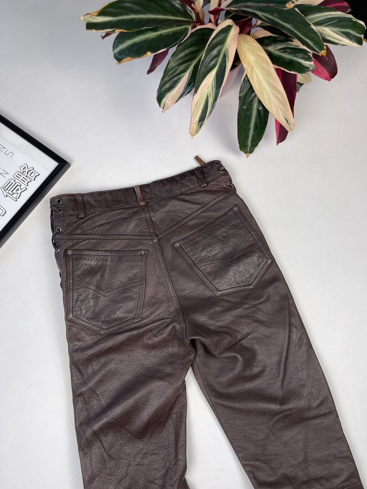 Vintage Awesome brown leather pants skinny lace up bondage Size US 29 - 17 Thumbnail