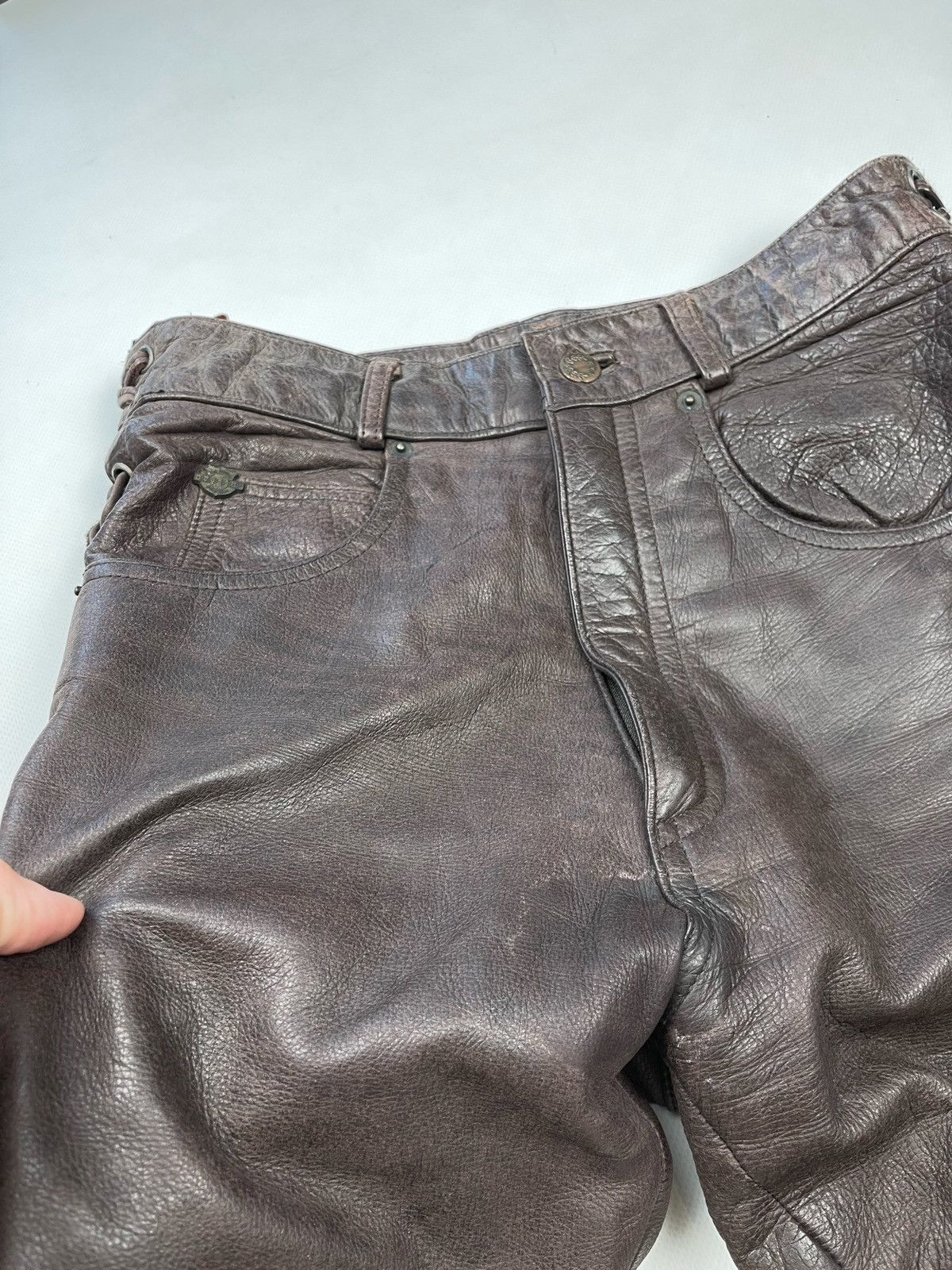 Vintage Awesome brown leather pants skinny lace up bondage Size US 29 - 11 Thumbnail