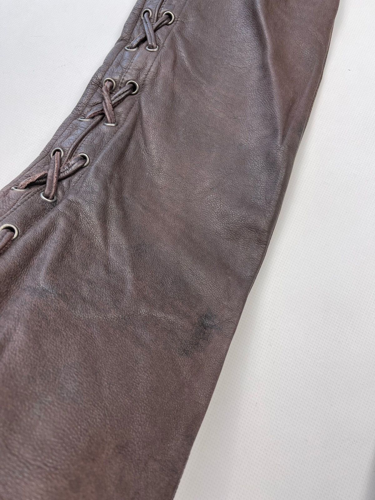 Vintage Awesome brown leather pants skinny lace up bondage Size US 29 - 9 Thumbnail