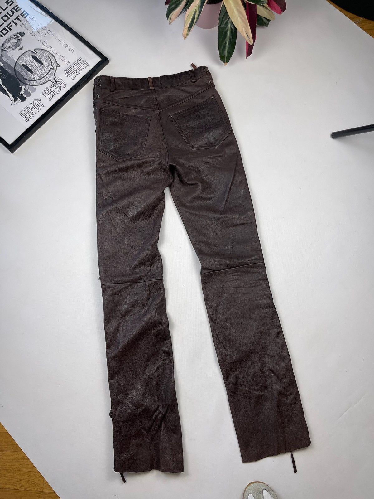 Vintage Awesome brown leather pants skinny lace up bondage Size US 29 - 16 Thumbnail