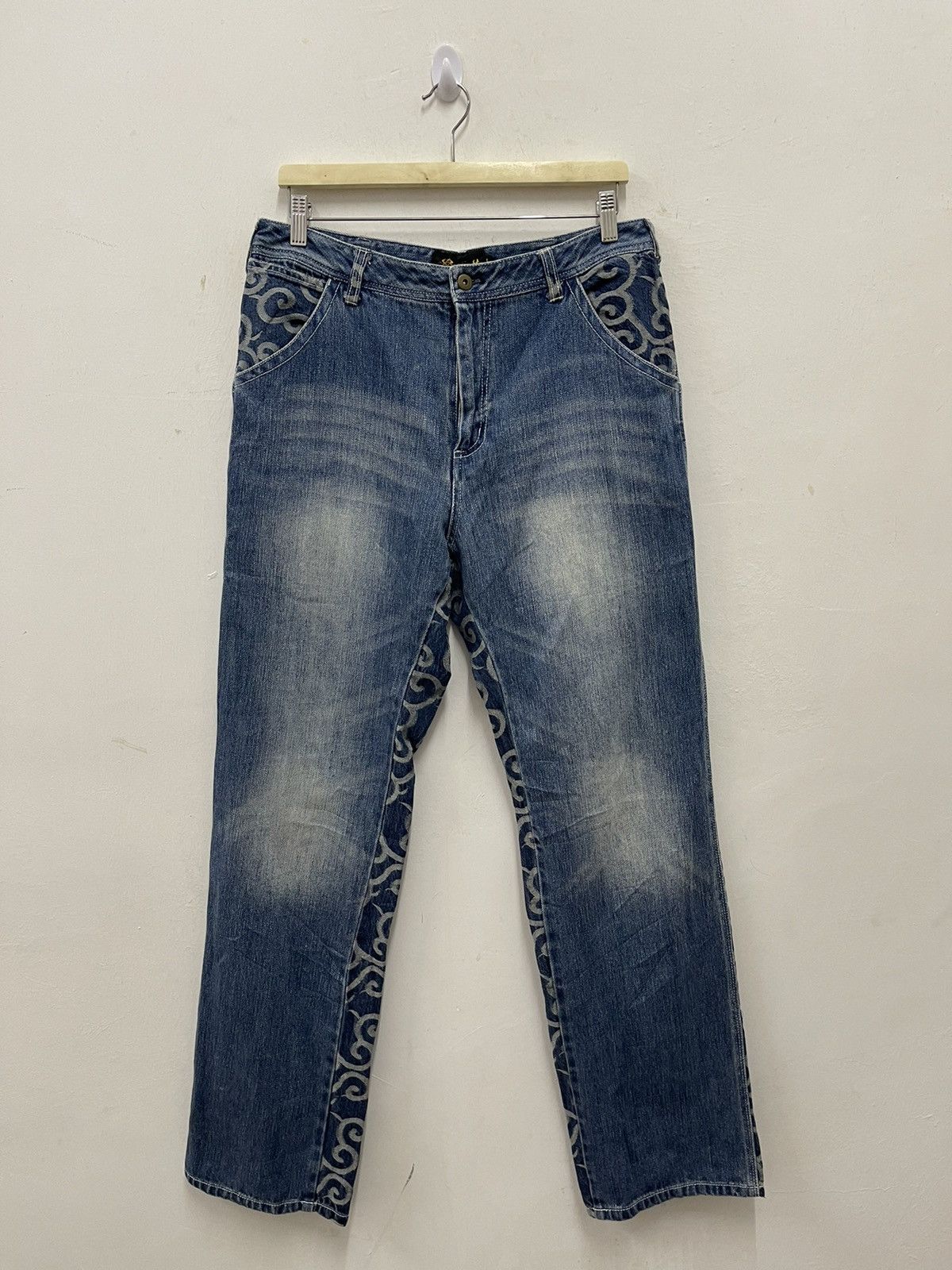 Karakuri Tamashii Rare Vintage SUKAJAN Japan Motive Pop Art Denim Jeans Size US 33 - 3 Thumbnail