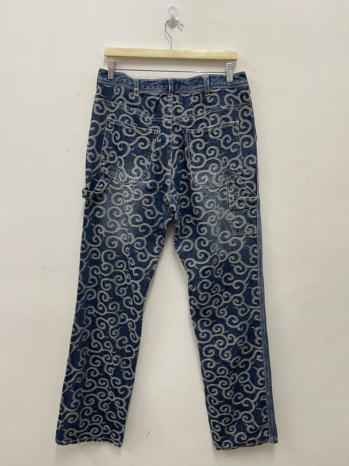 Karakuri Tamashii Rare Vintage SUKAJAN Japan Motive Pop Art Denim Jeans Size US 33 - 1 Thumbnail