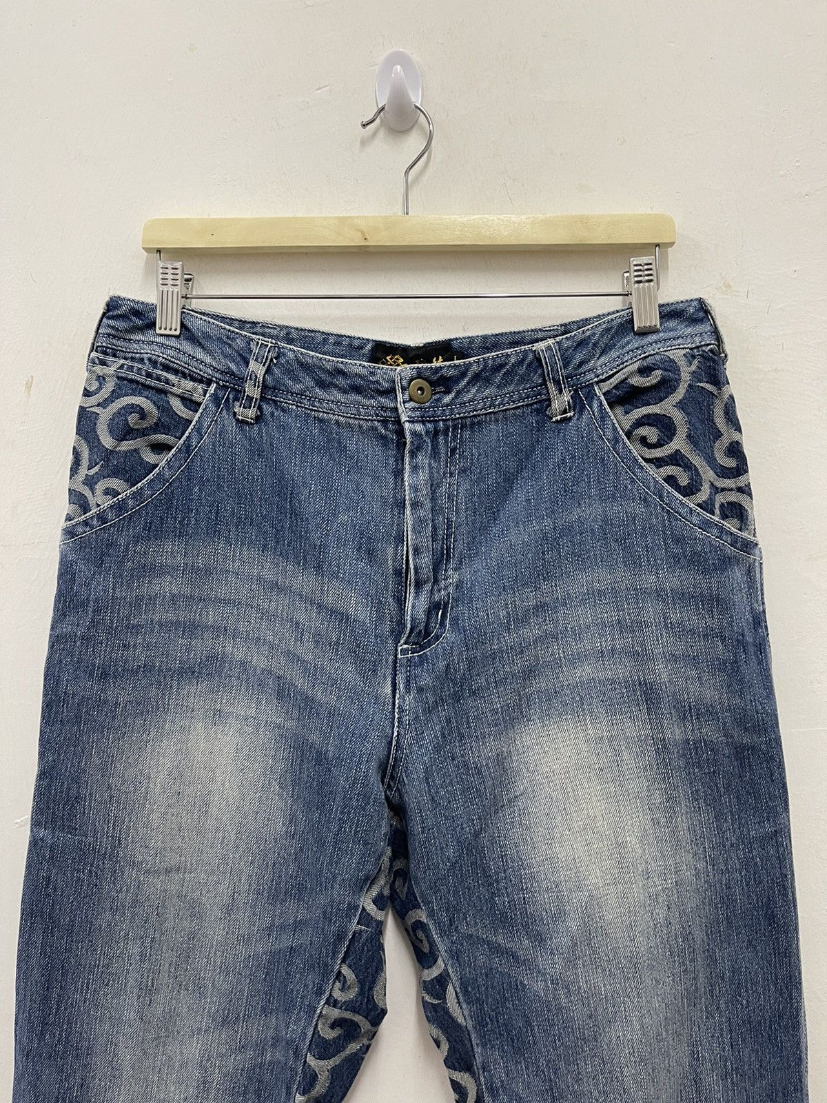 Karakuri Tamashii Rare Vintage SUKAJAN Japan Motive Pop Art Denim Jeans Size US 33 - 4 Thumbnail