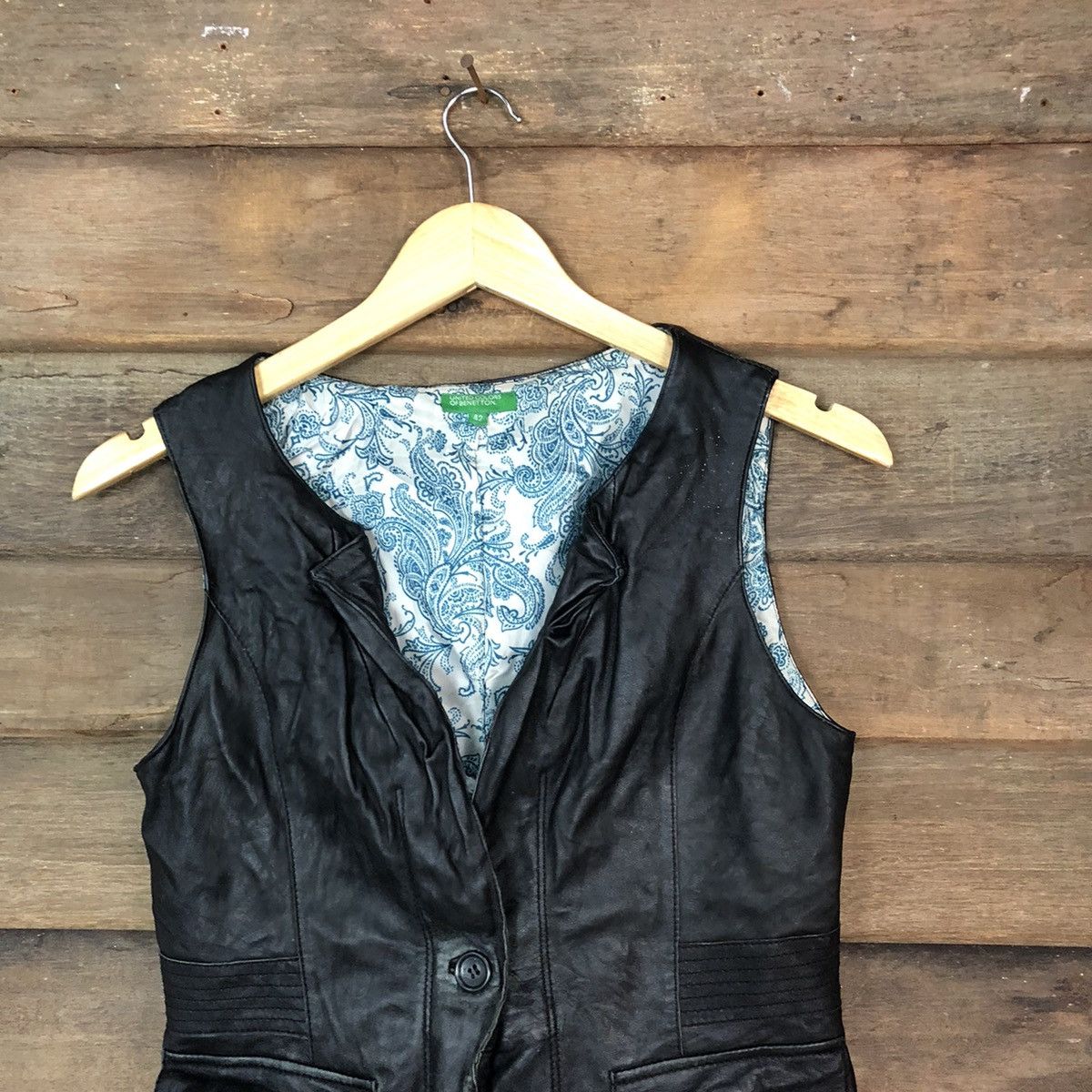 United Colors Of Benetton United Colors Of Benetton Black Leather Vest #7085 Size US XS / EU 42 / 0 - 2 Thumbnail